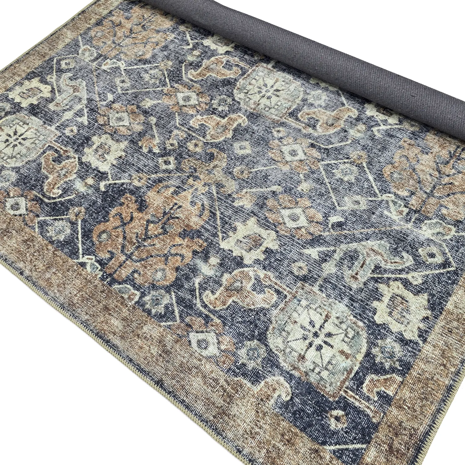 Vlakgeweven vloerkleed - Noura (donkerblauw)