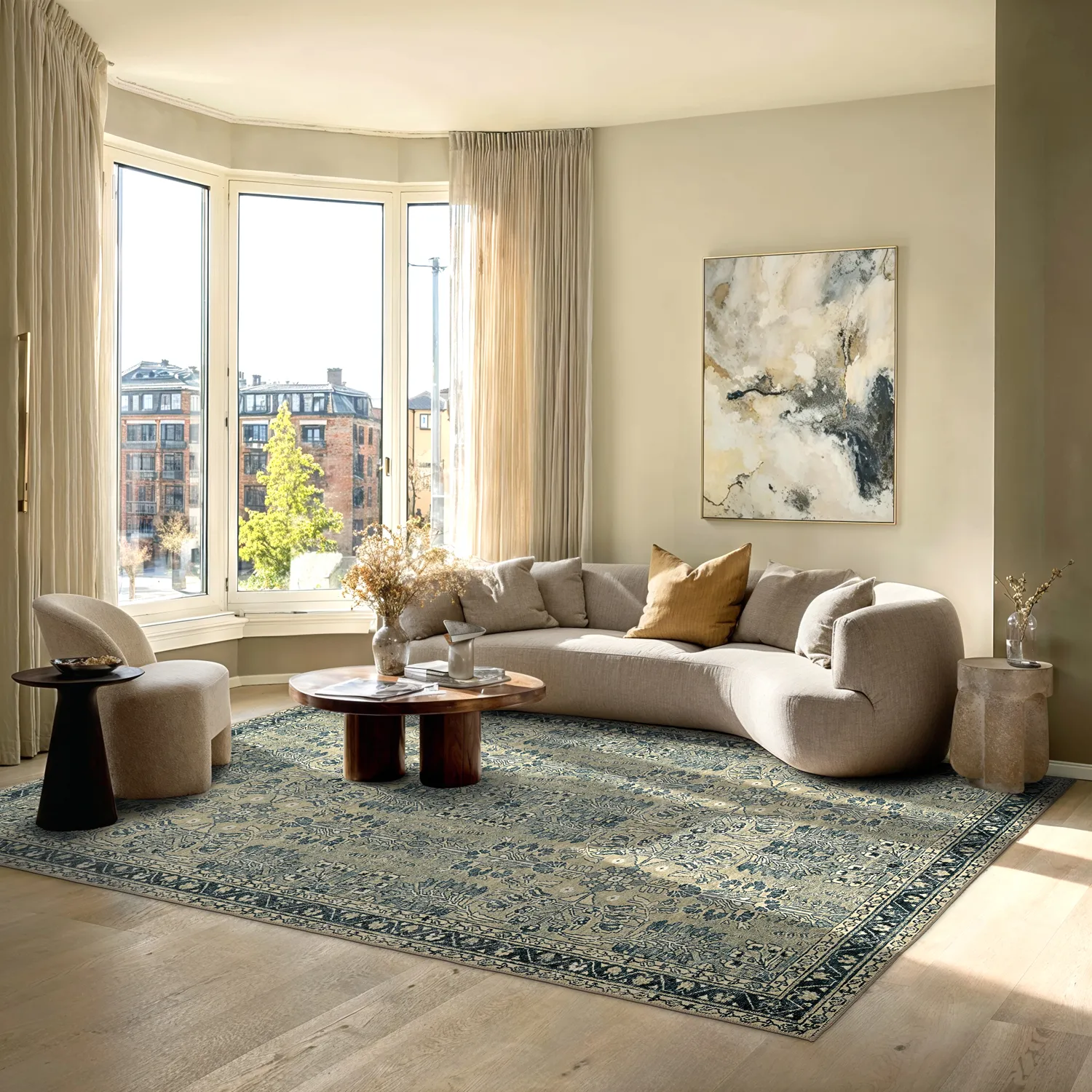 Vlakgeweven vloerkleed - Yasirah (blauw/groen)