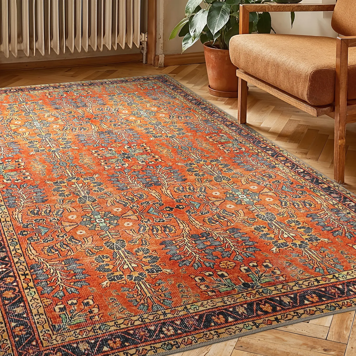 Vlakgeweven vloerkleed - Yasirah (oranje)