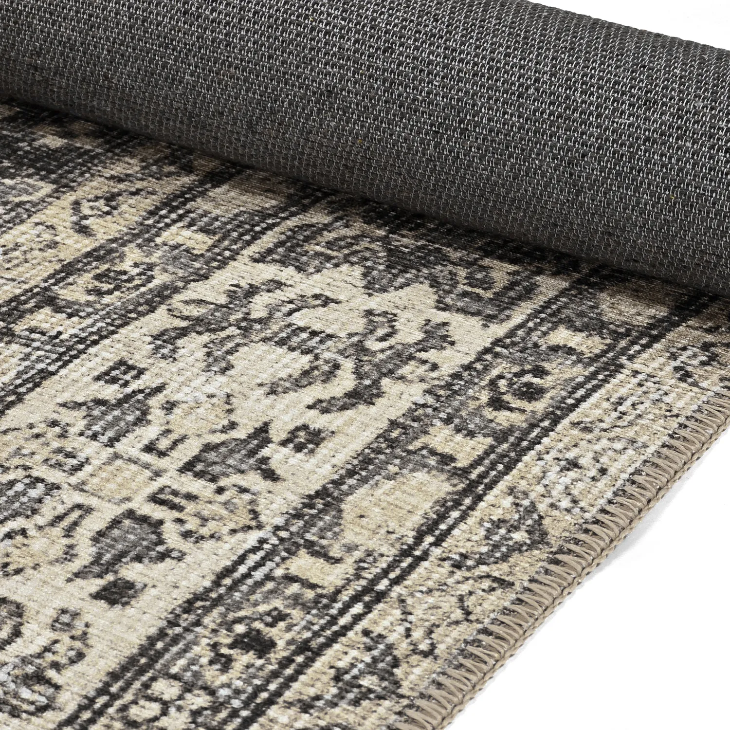 Vlakgeweven vloerkleed - Zuleina (donkergrijs)