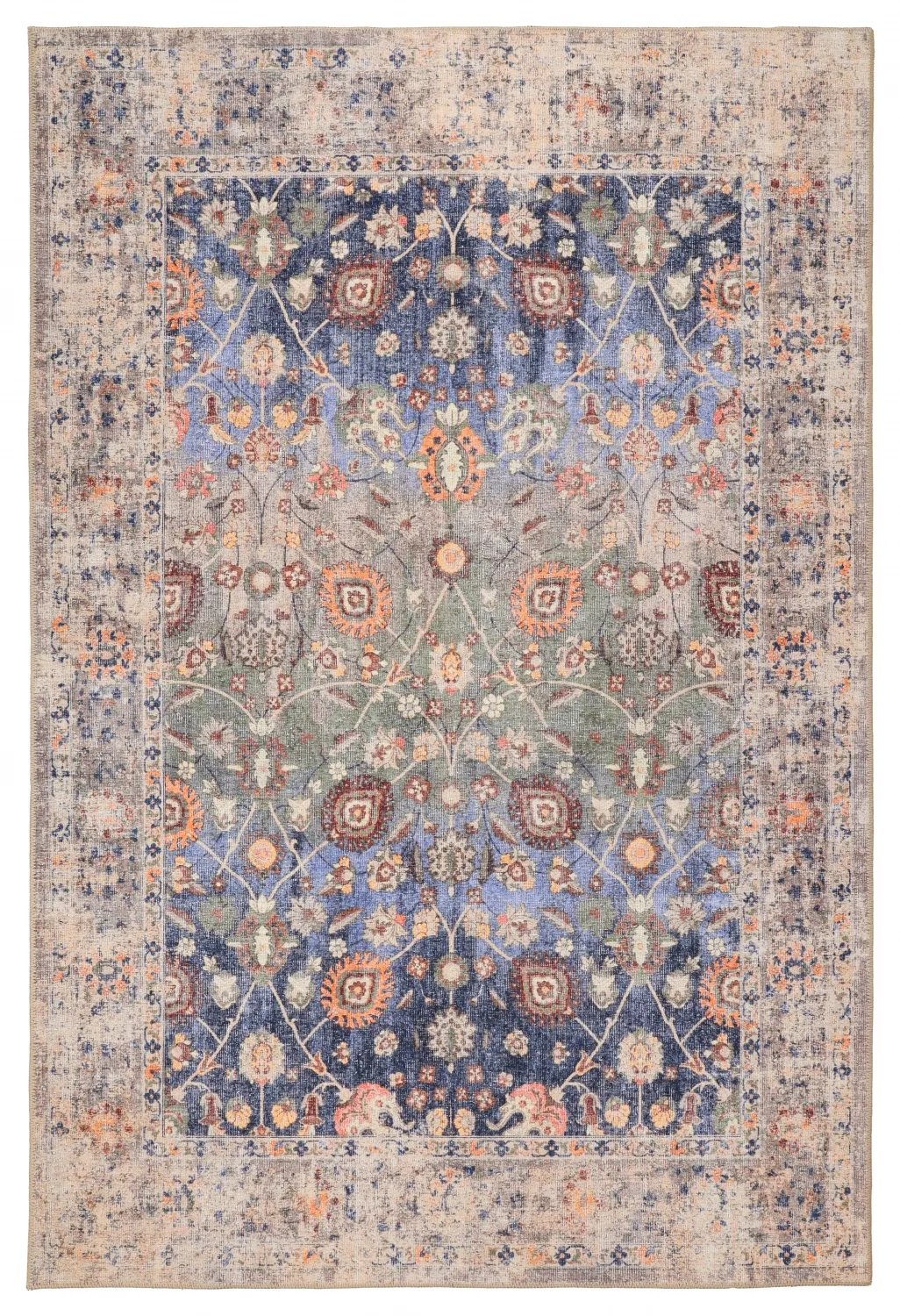 Vlakgeweven vloerkleed - Bouhjar (marineblauw/multi)
