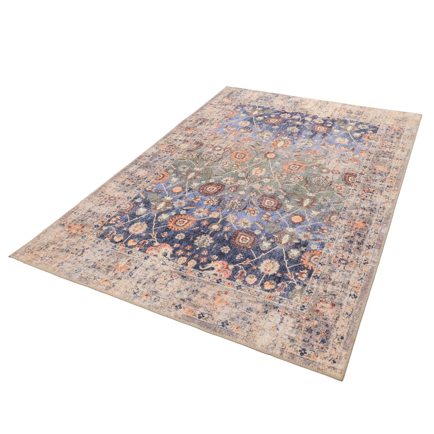 Vlakgeweven vloerkleed - Bouhjar (marineblauw/multi)