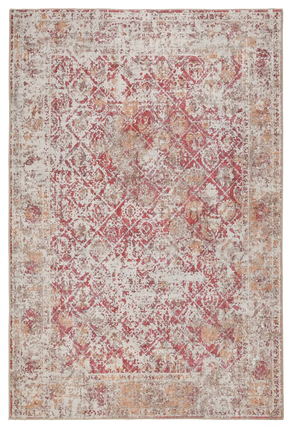 Vlakgeweven vloerkleed - Douz (rood/beige)