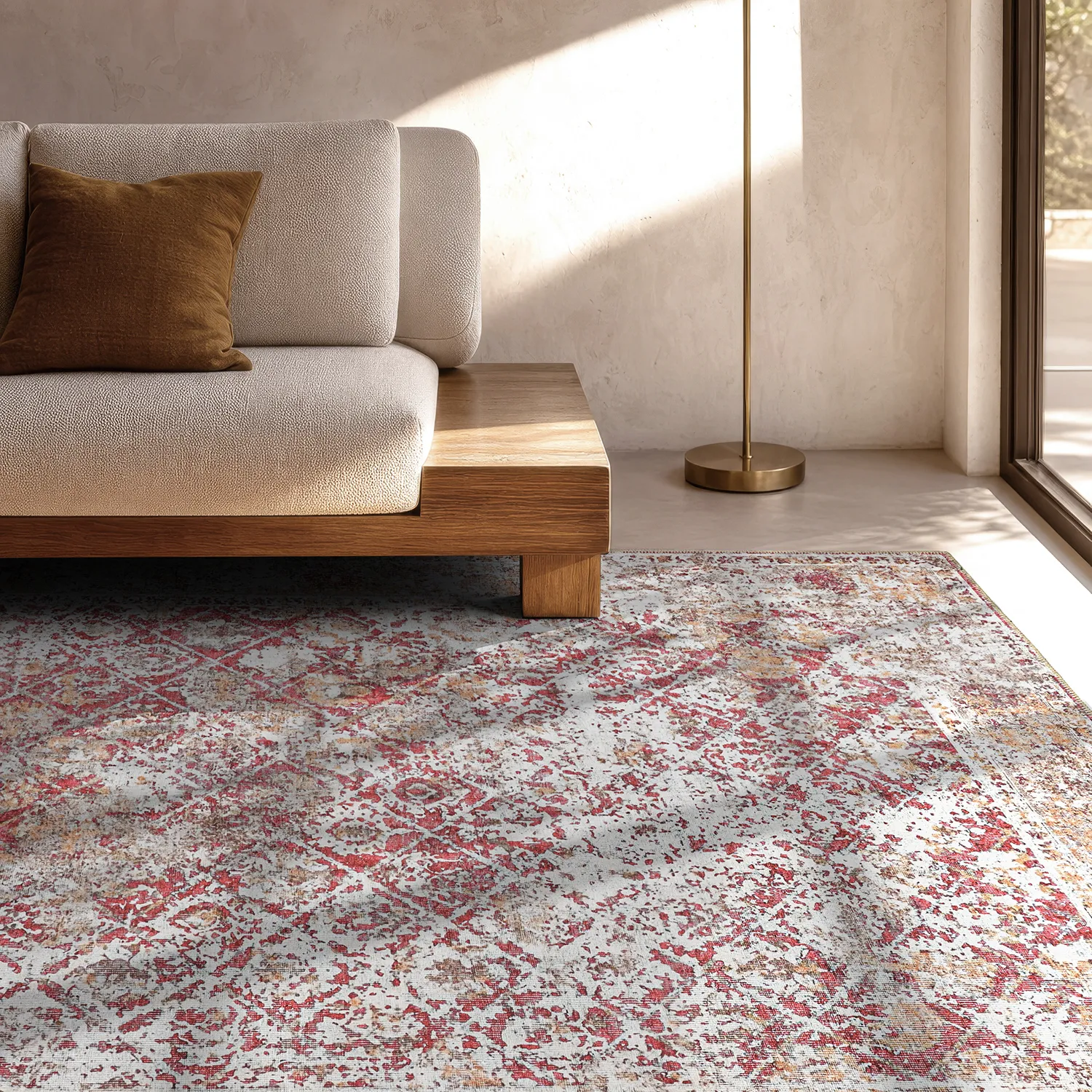 Vlakgeweven vloerkleed - Douz (rood/beige)