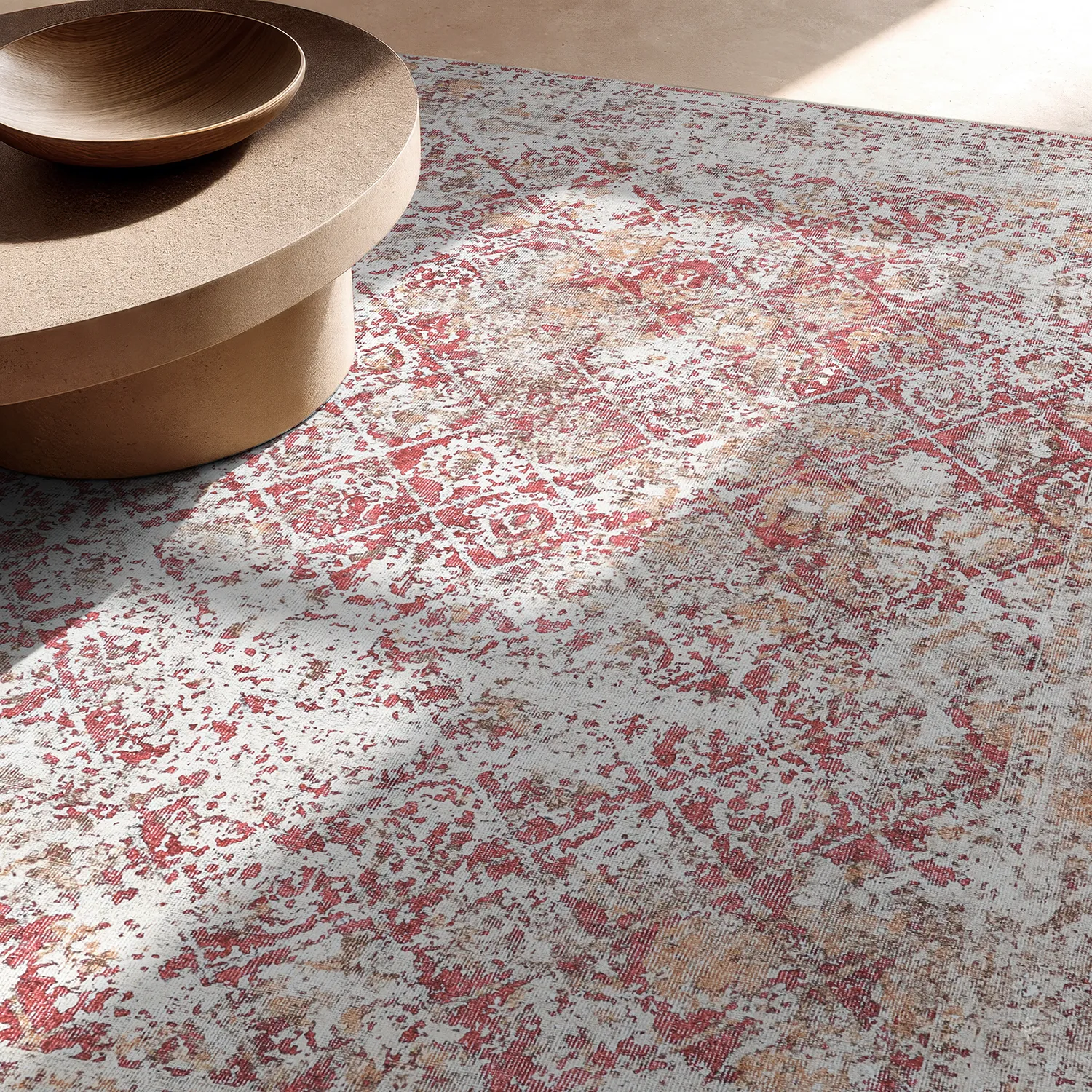 Vlakgeweven vloerkleed - Douz (rood/beige)