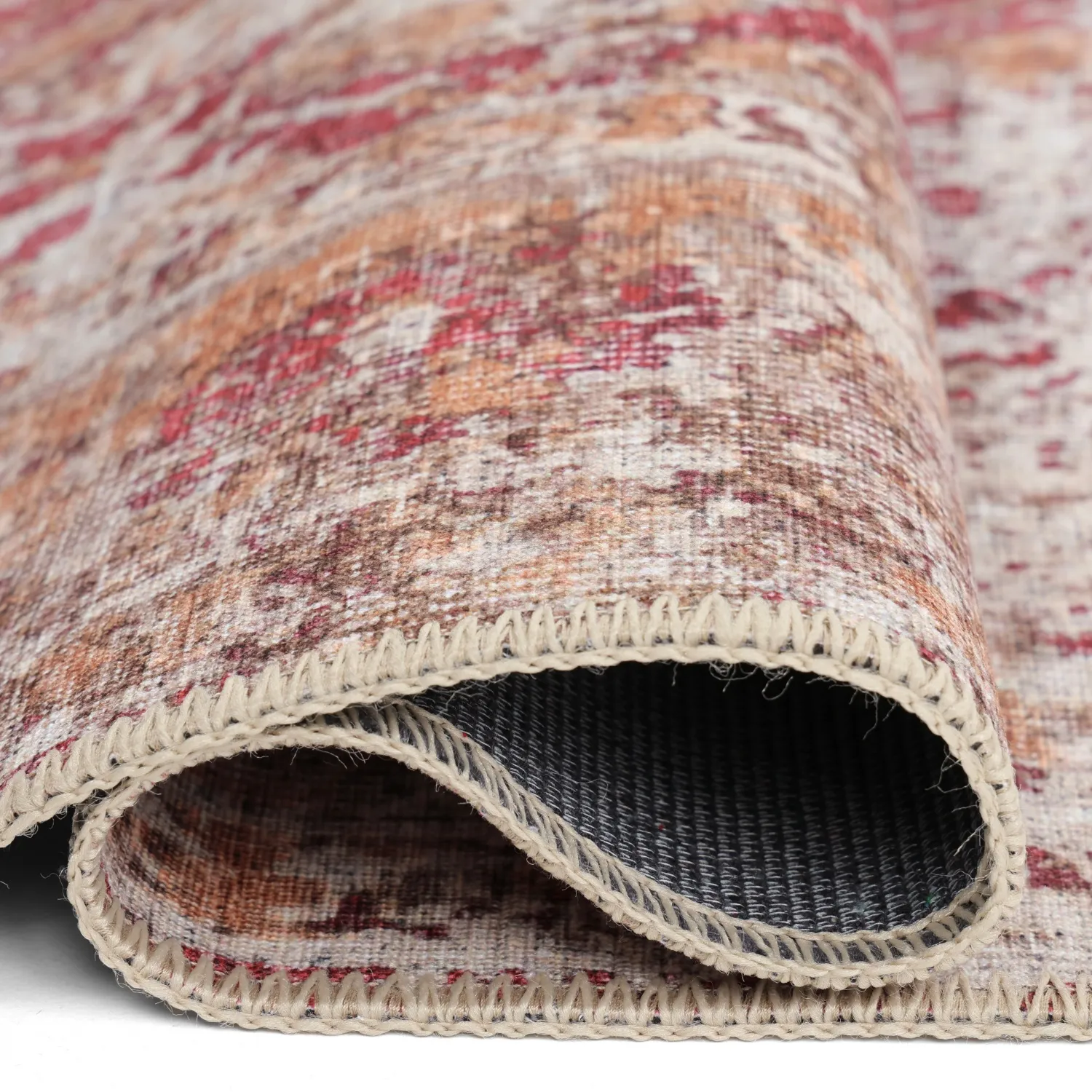 Vlakgeweven vloerkleed - Douz (rood/beige)
