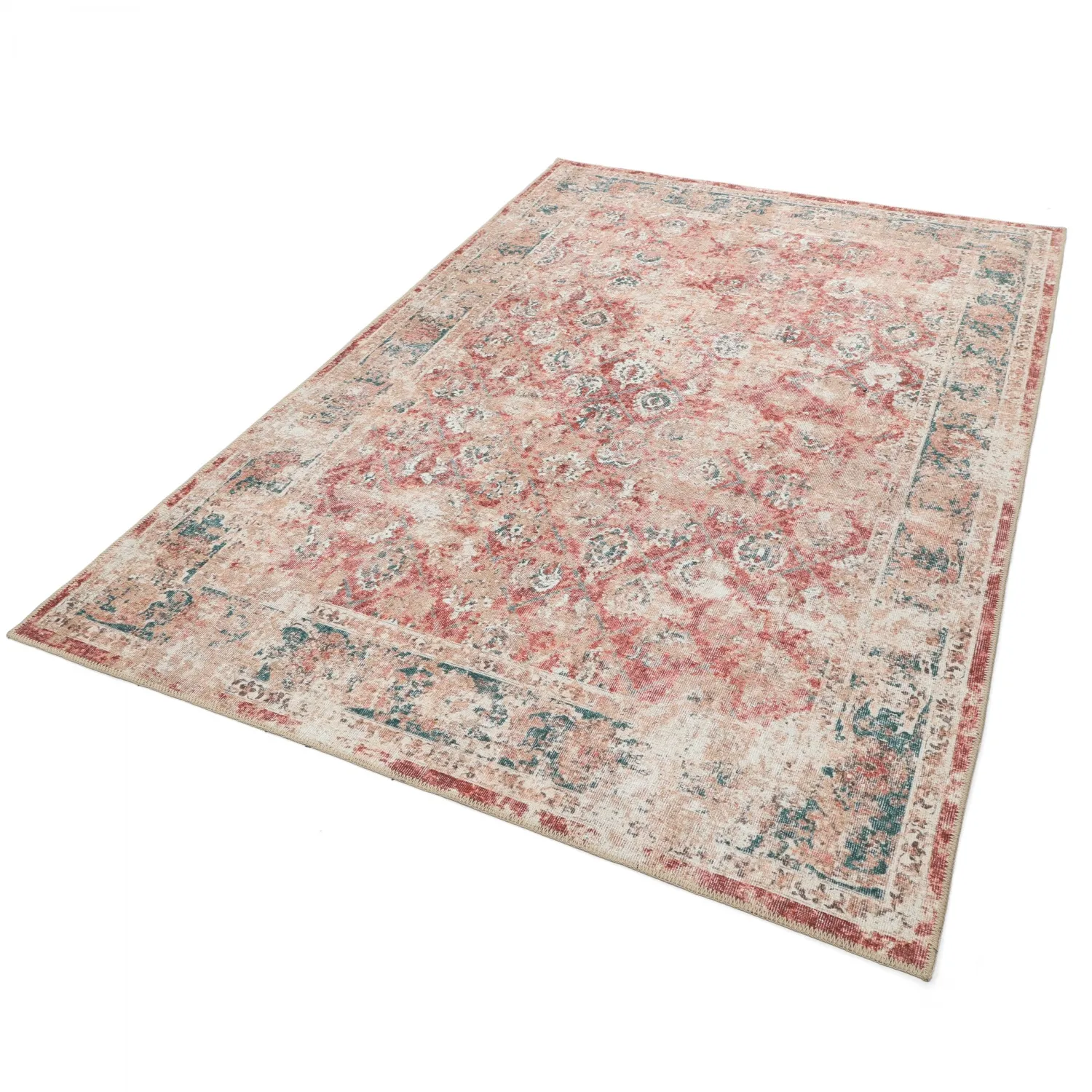 Vlakgeweven vloerkleed - Douz (rood/blauw)