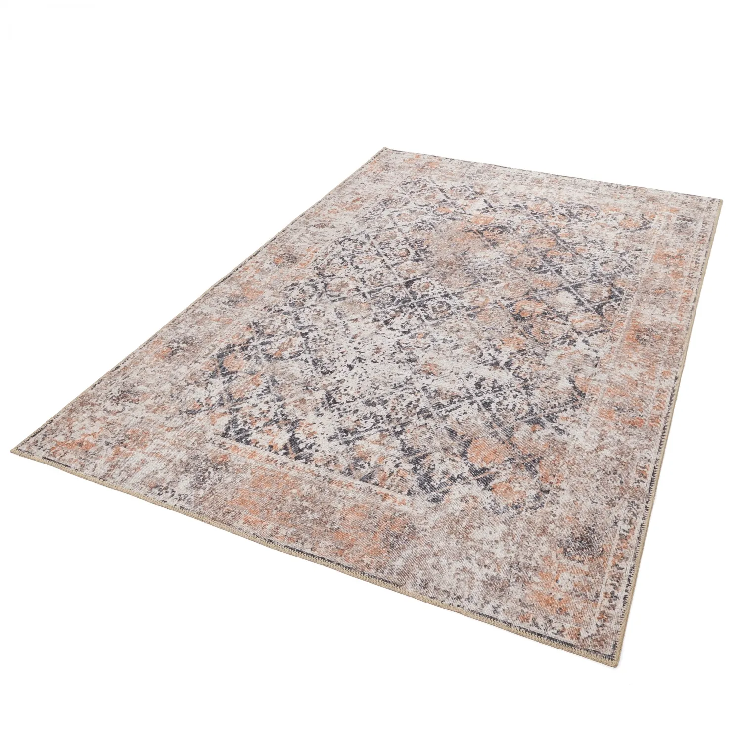 Vlakgeweven vloerkleed - Douz (zwart/beige)
