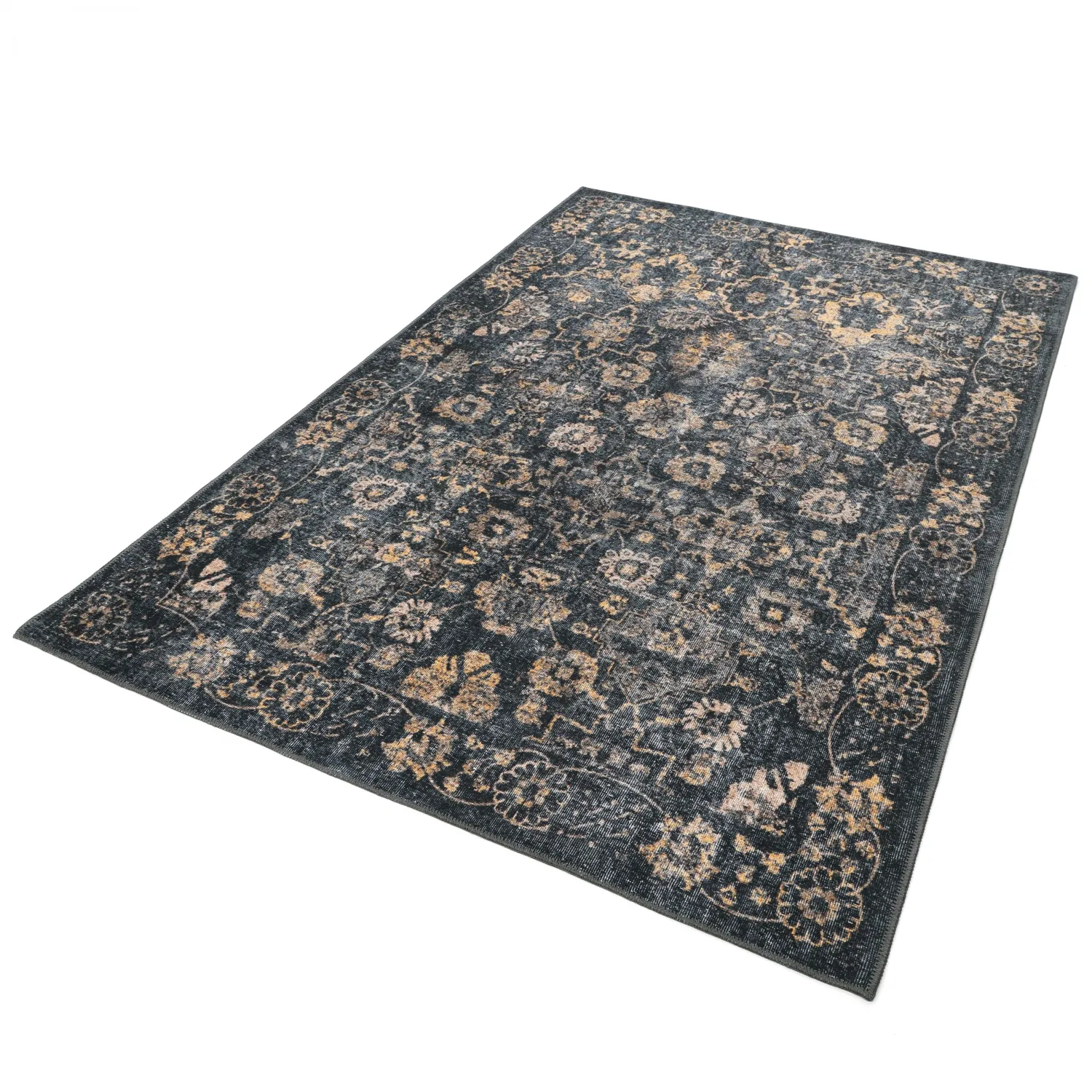Vlakgeweven vloerkleed - Fernana (zwart/goud)