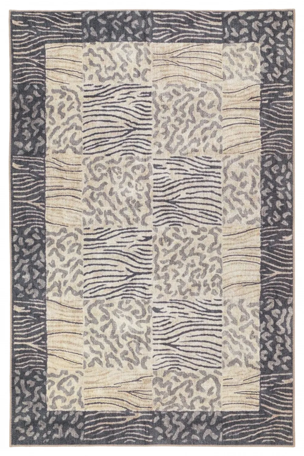 Vlakgeweven vloerkleed - Kisumu (beige/zwart)