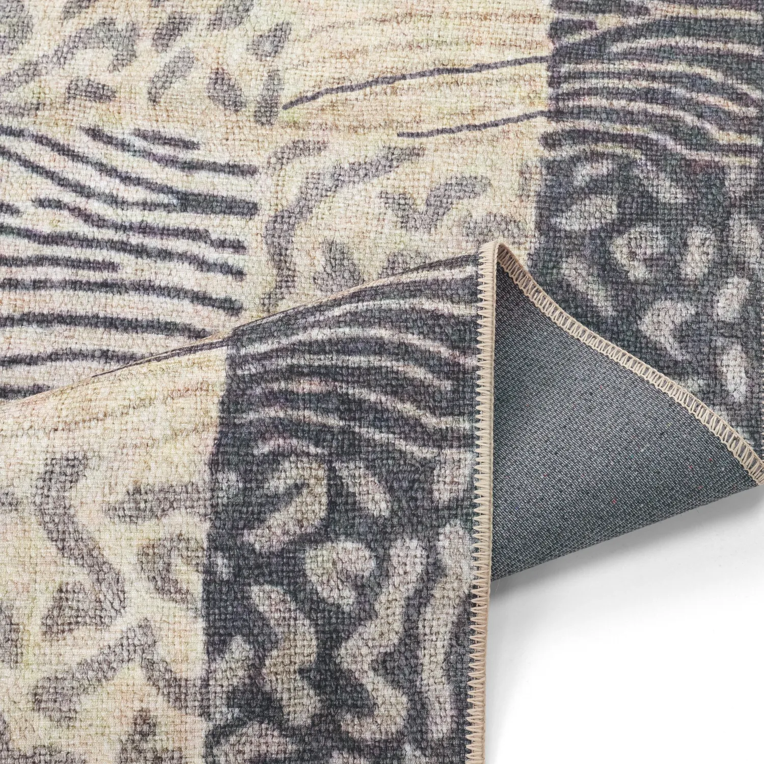 Vlakgeweven vloerkleed - Kisumu (beige/zwart)