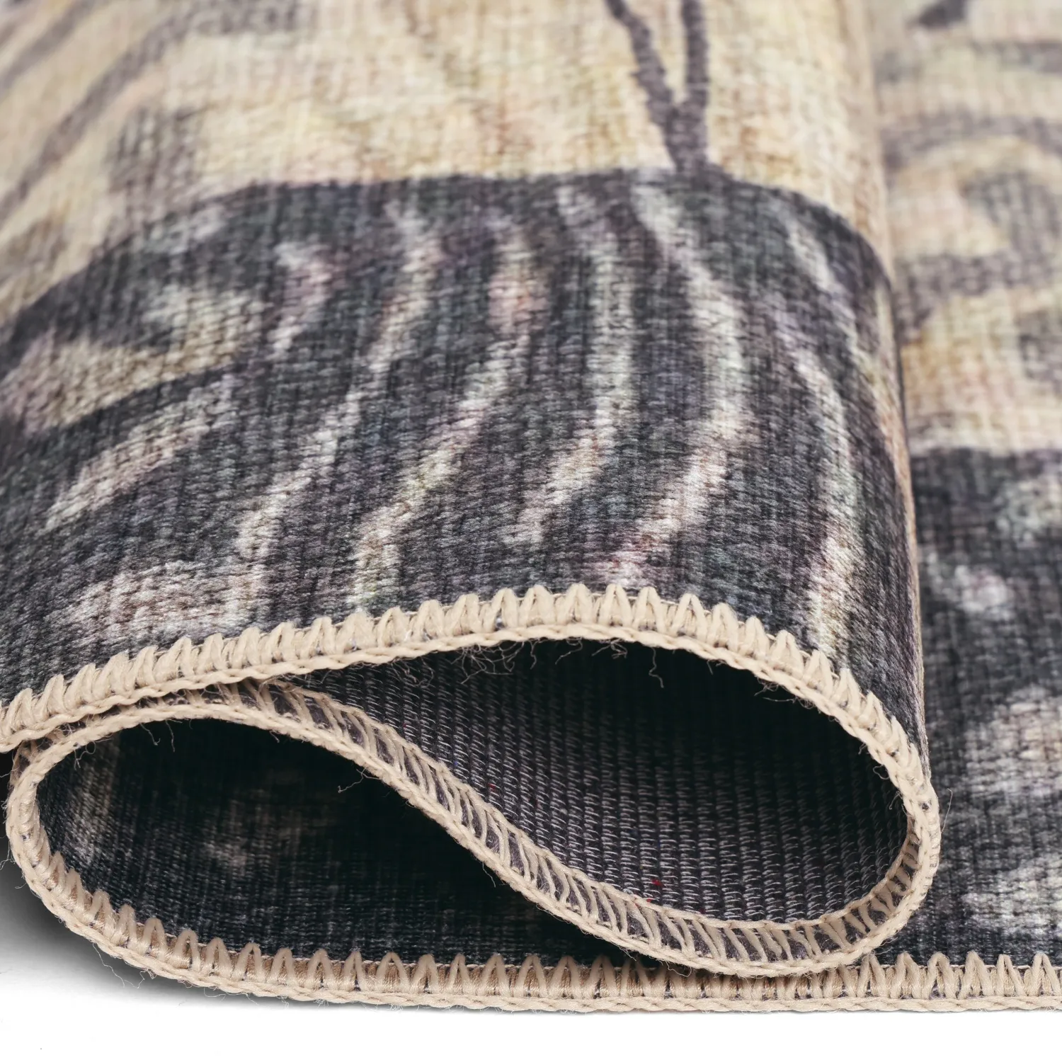 Vlakgeweven vloerkleed - Kisumu (beige/zwart)