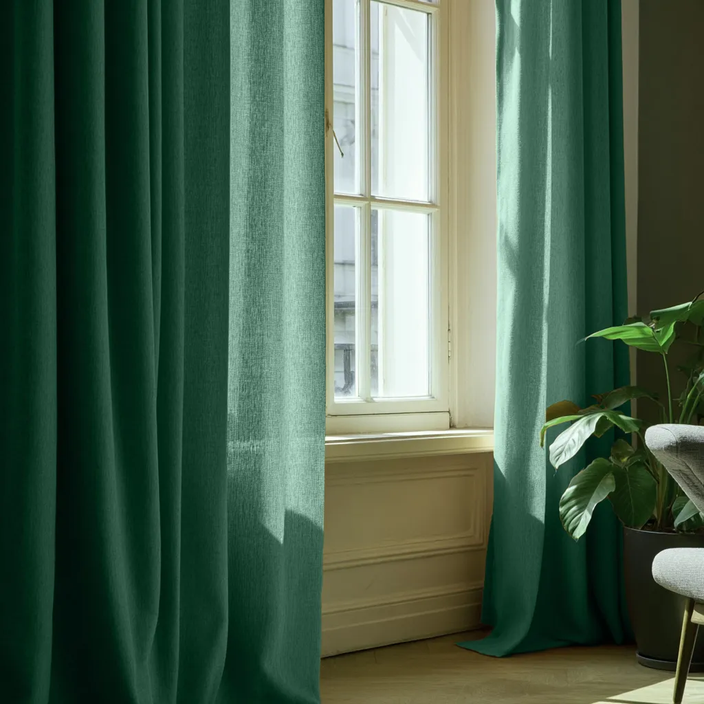 Gordijnen - Gordijn met linnenimitatie Andrada (donkergroen)