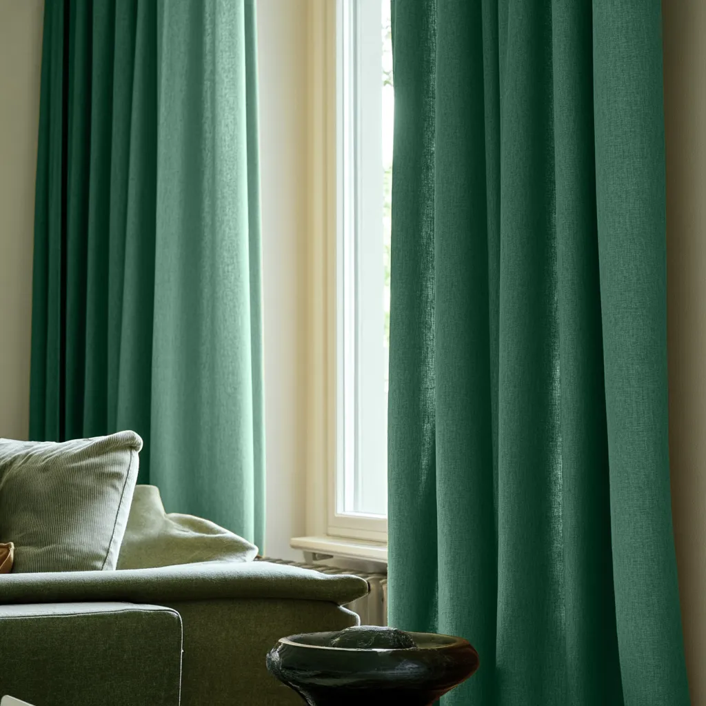 Gordijnen - Gordijn met linnenimitatie Andrada (donkergroen)