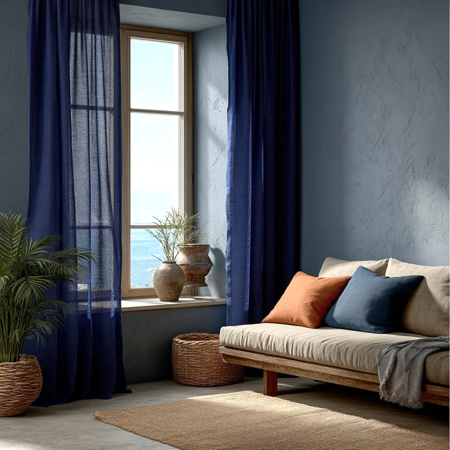 Gordijnen - Linnen gordijnen Cosmina (blauw)