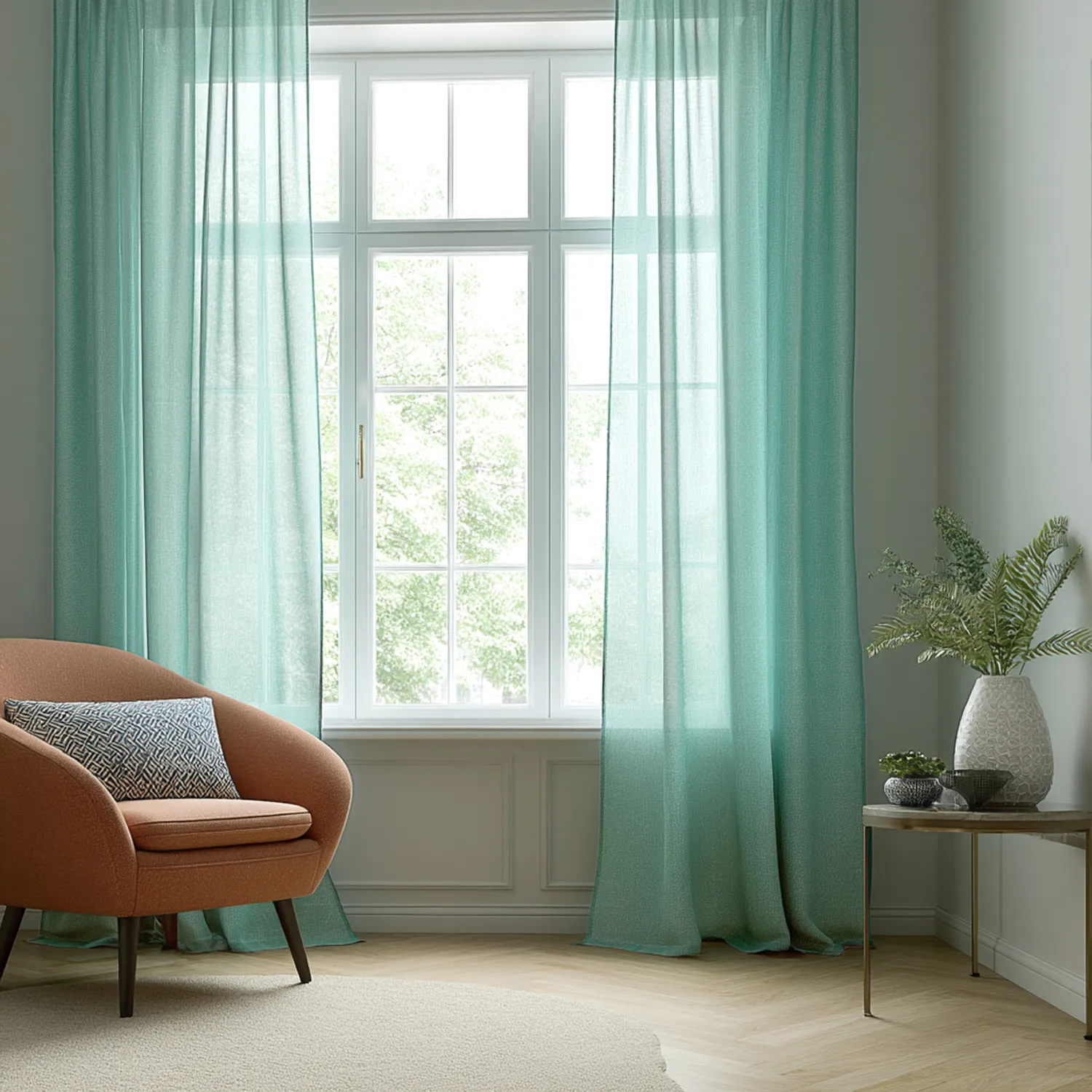 Gordijnen - Linnen gordijnen Cosmina (muntgroen)