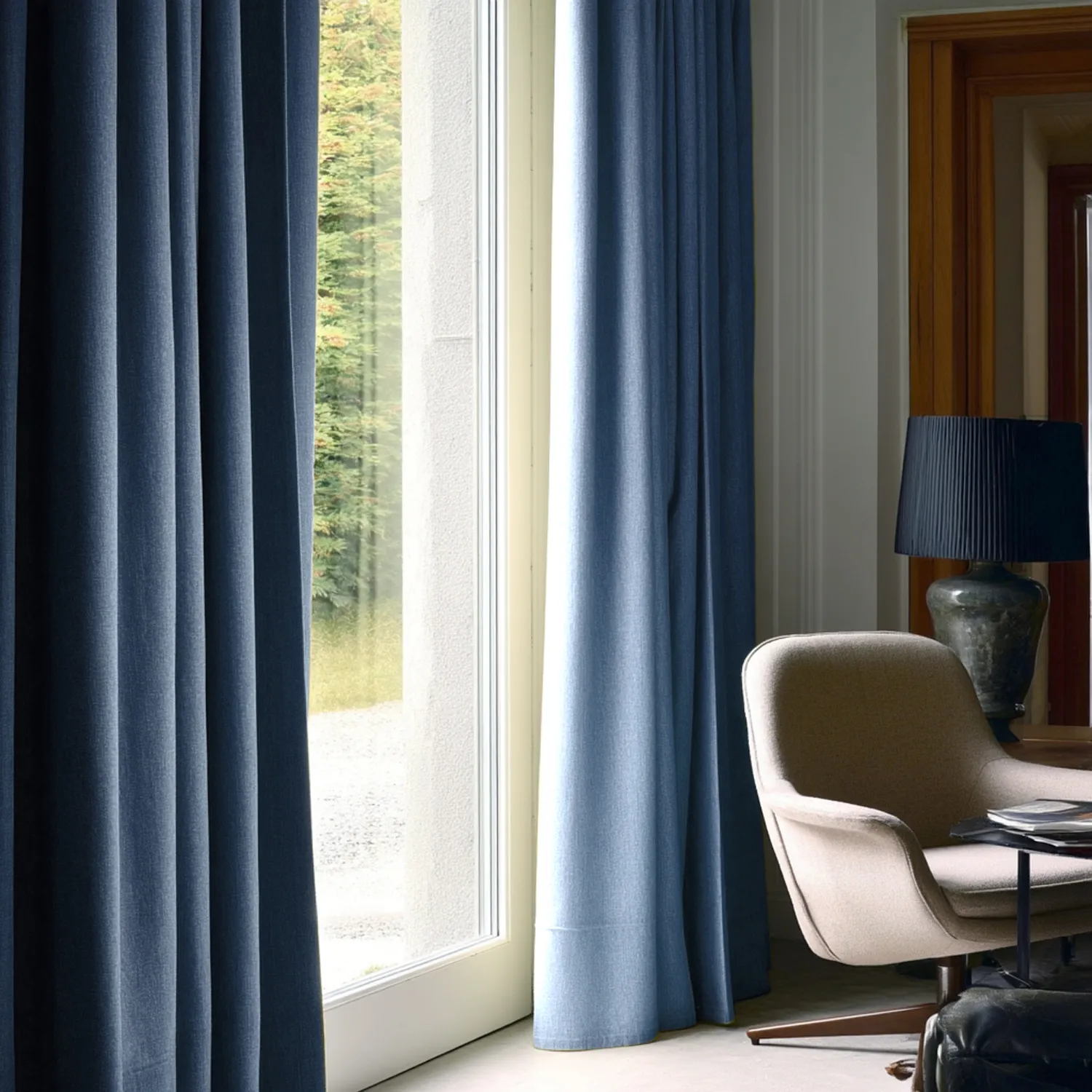 Gordijnen - Linnen gordijnen Melania (donkerblauw)