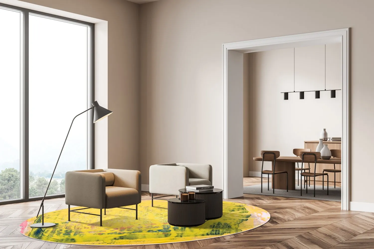 Rond vloerkleed - Lemos (geel)