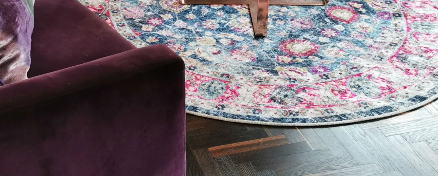 Rond vloerkleed - Bouhjar (blauw/roze/multi)