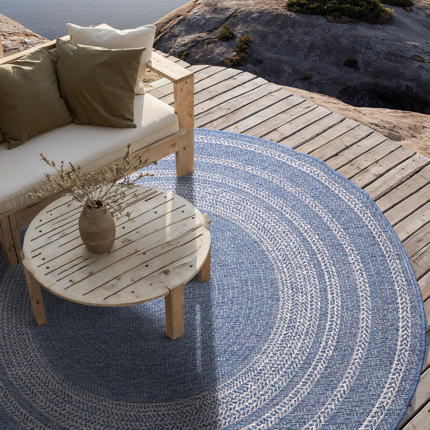 Rond vloerkleed - Indoor/Outdoor Angus (blauw)