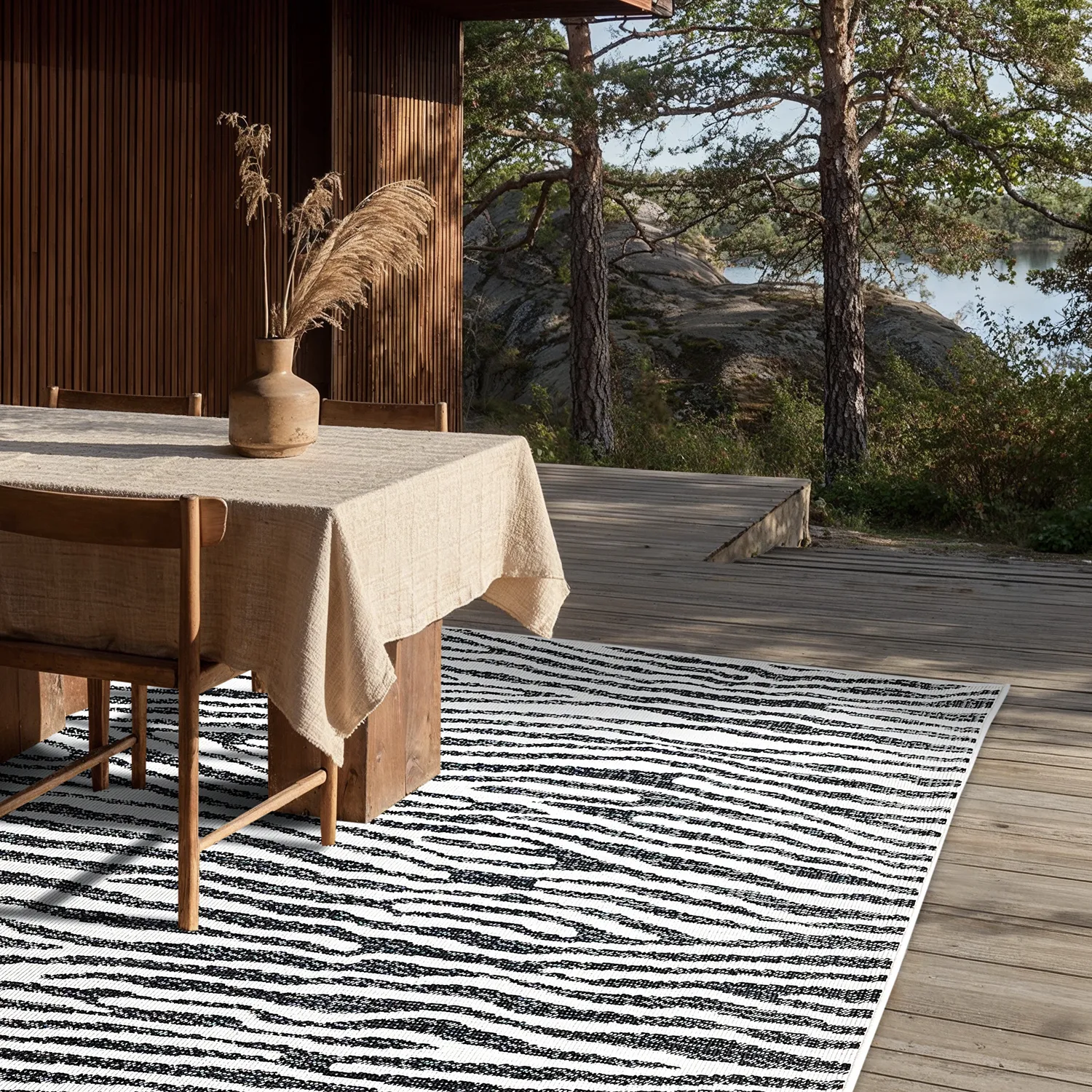 Vloerkleden voor binnen en buiten - utomhusmatta - Vaura (zwart/wit)