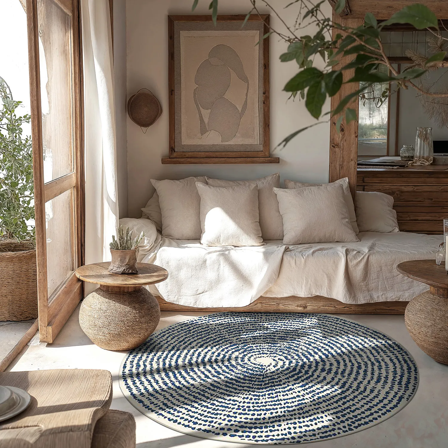 Rond vloerkleed - Brussels Swirl (blauw)