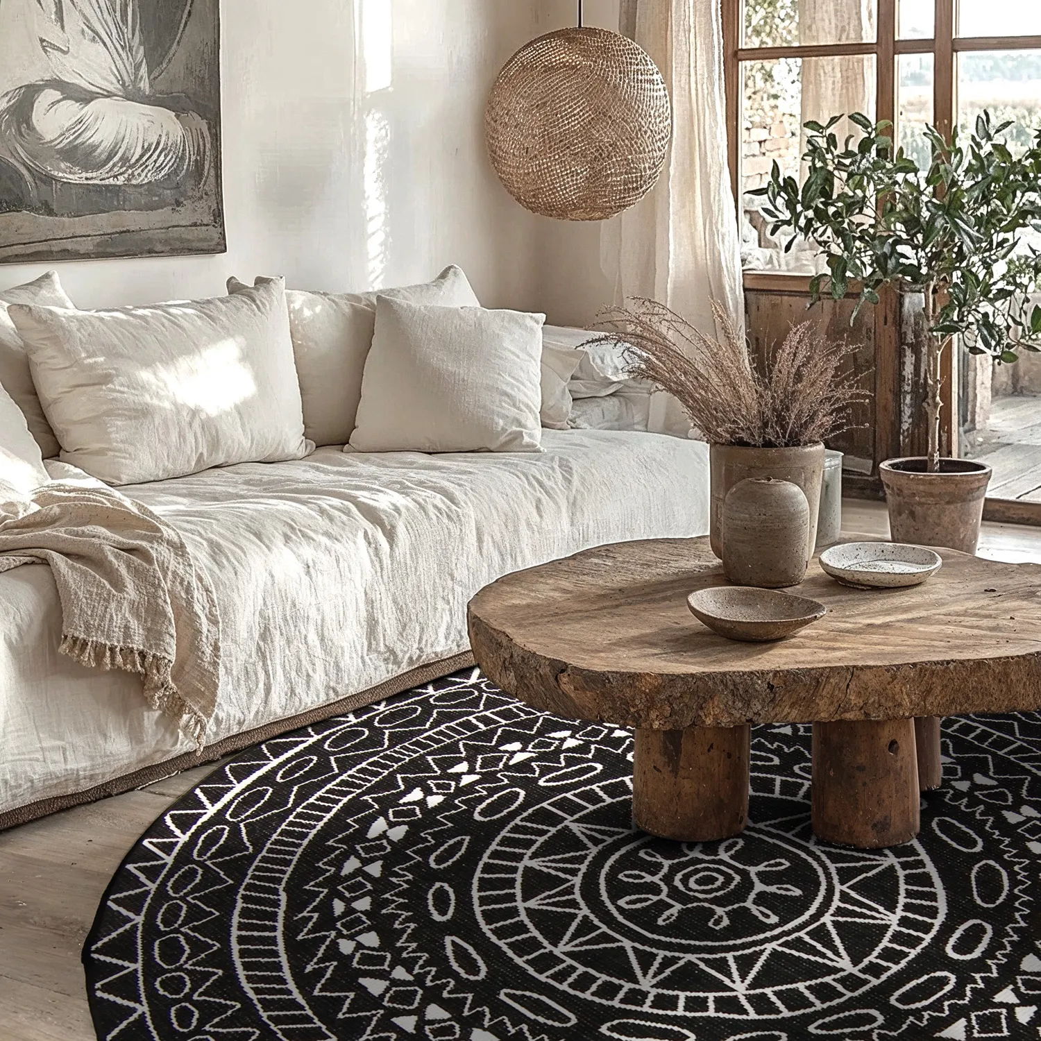 Rond vloerkleed - Brussels Diamond (zwart)