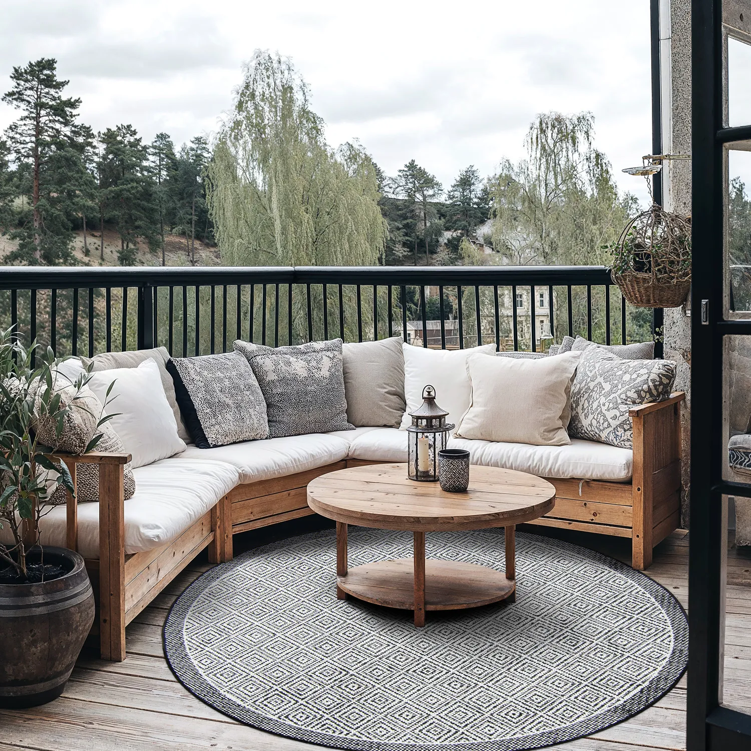 Rond vloerkleed - Monsaraz (zwart)