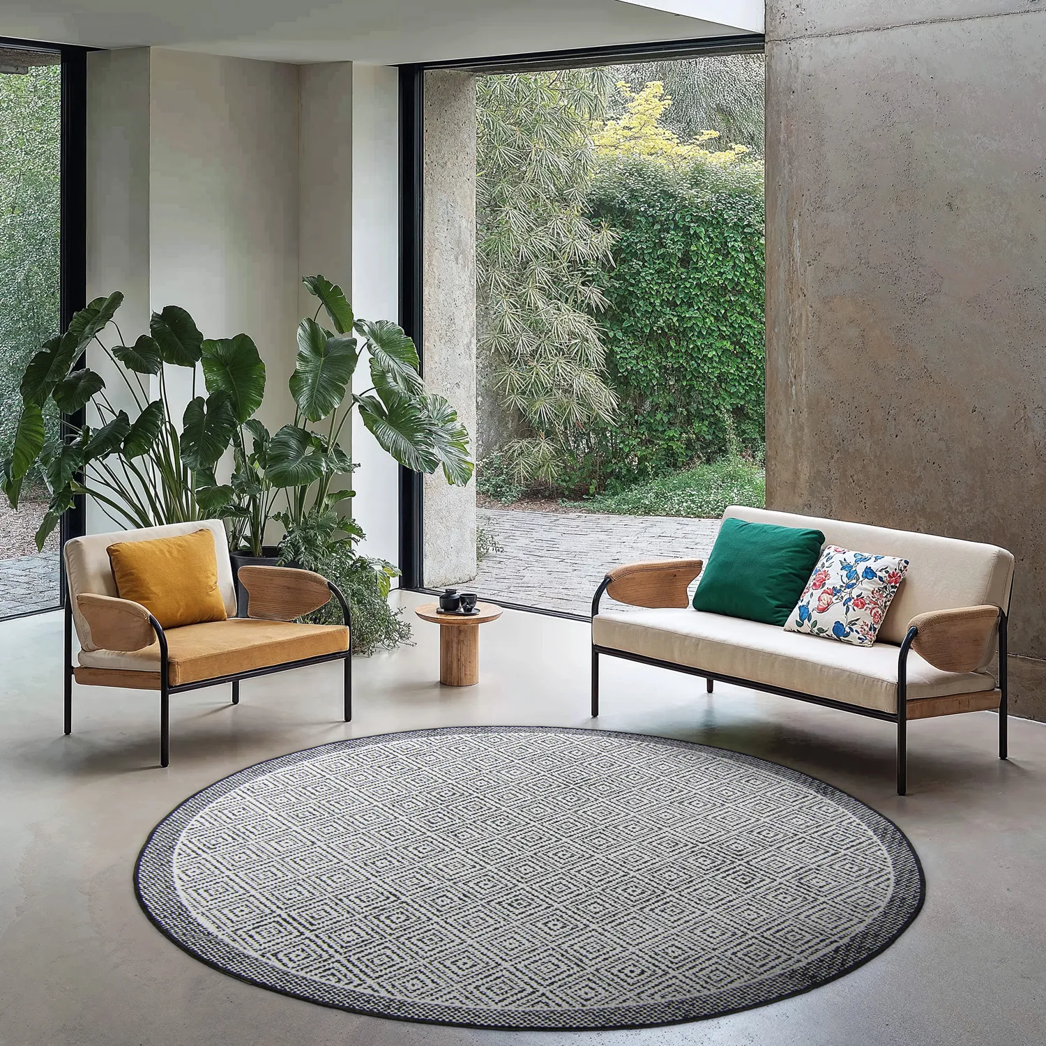 Rond vloerkleed - Monsaraz (zwart)