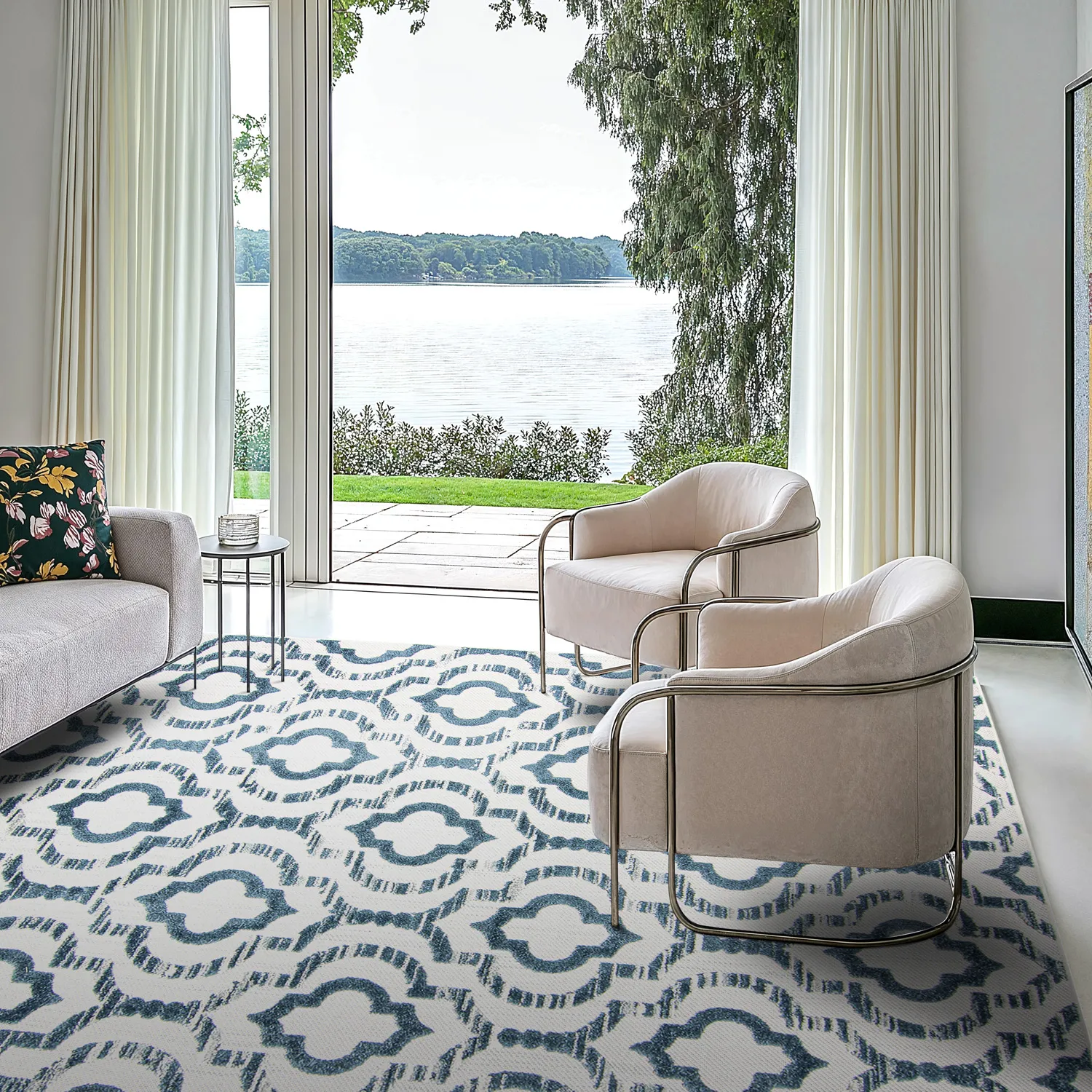 Shaggy Indoor-Outdoor - Trenton (wit/blauw)