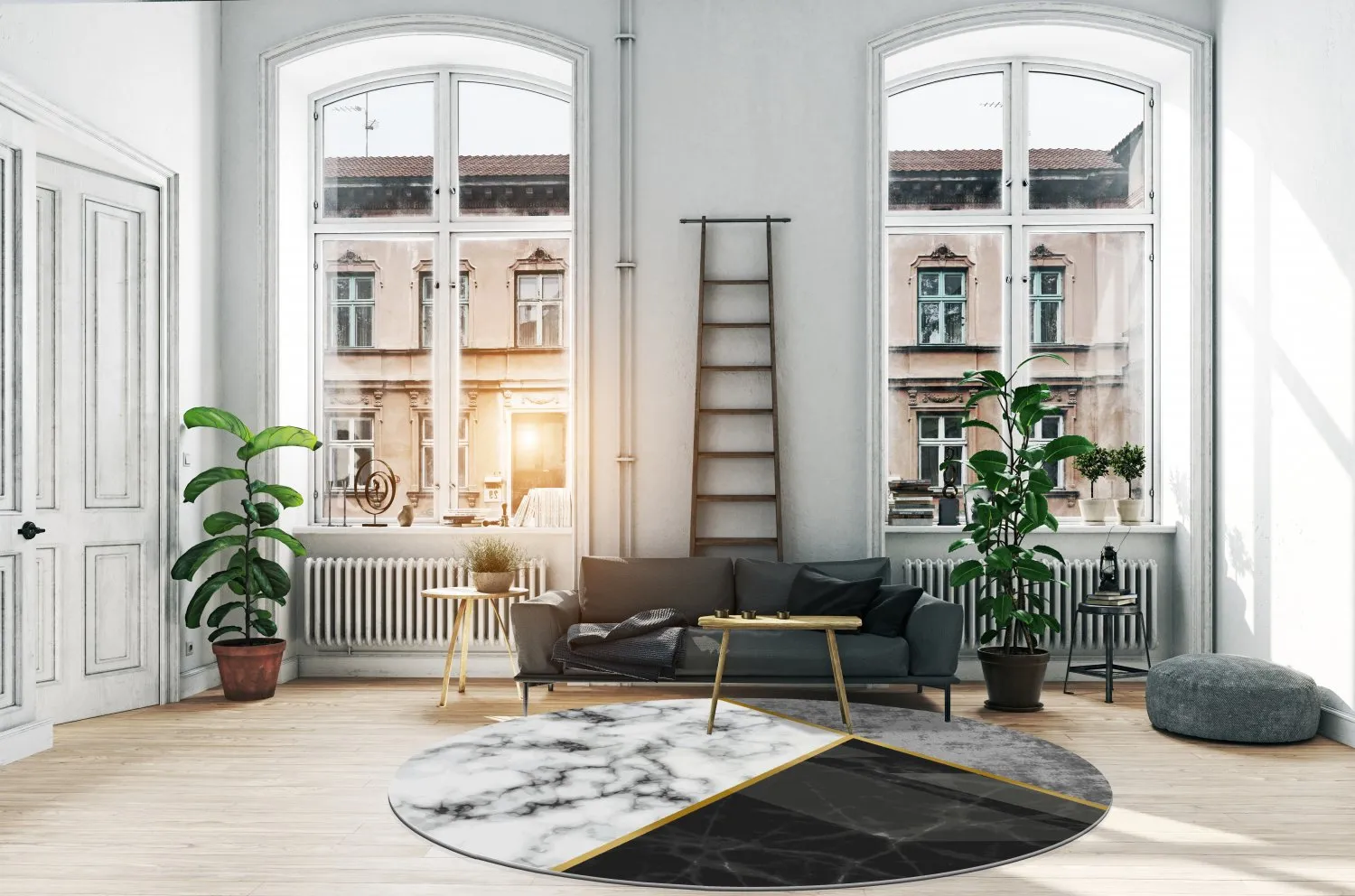 Rond vloerkleed - Savino (zwart/wit/grijs)