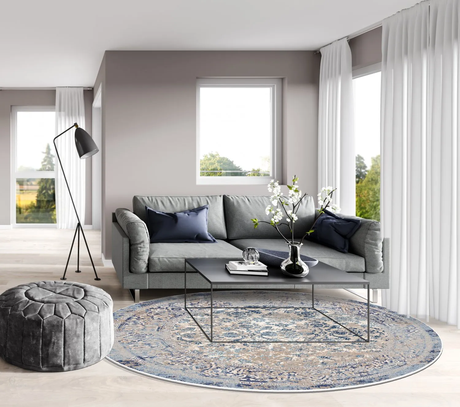 Rond vloerkleed - Denizli (blauw)