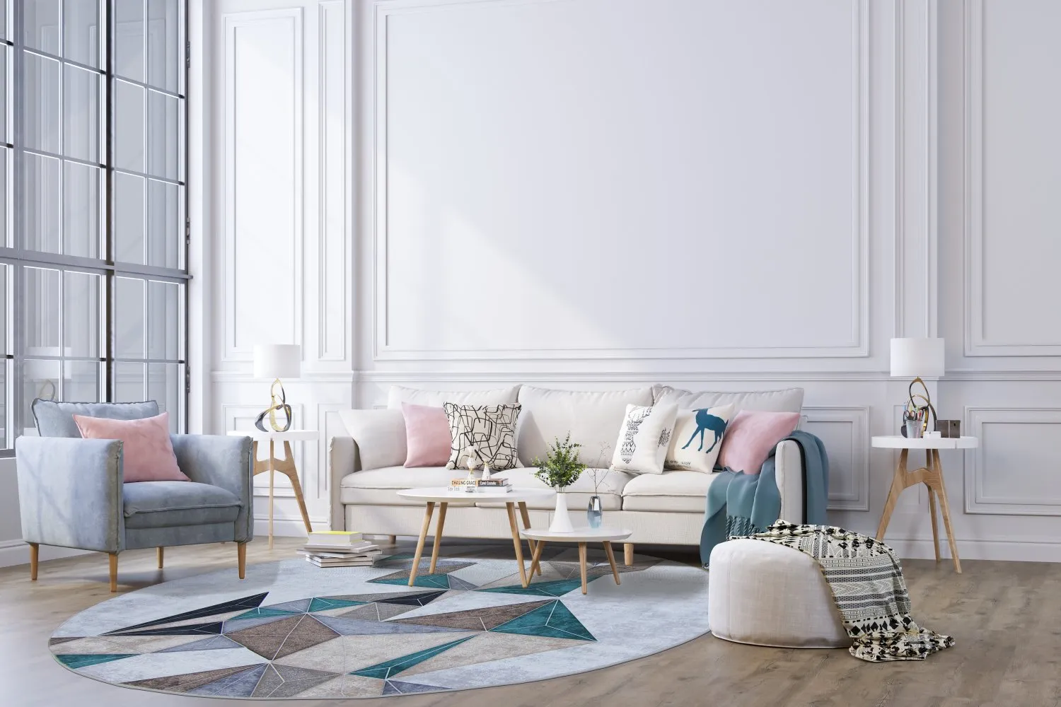 Rond vloerkleed - Feres (grijs/beige/multi)