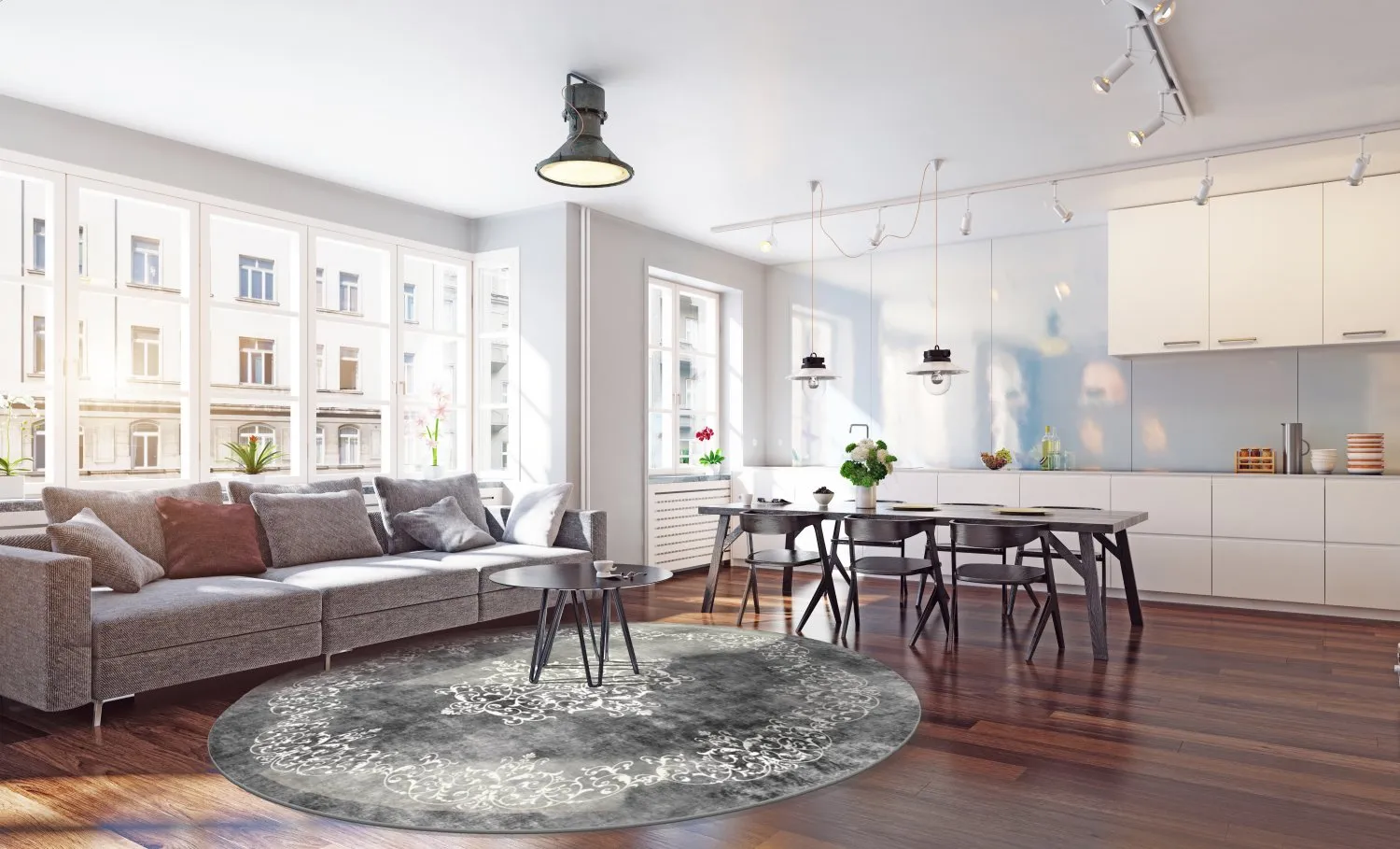 Rond vloerkleed - Santi (donkergrijs/wit)