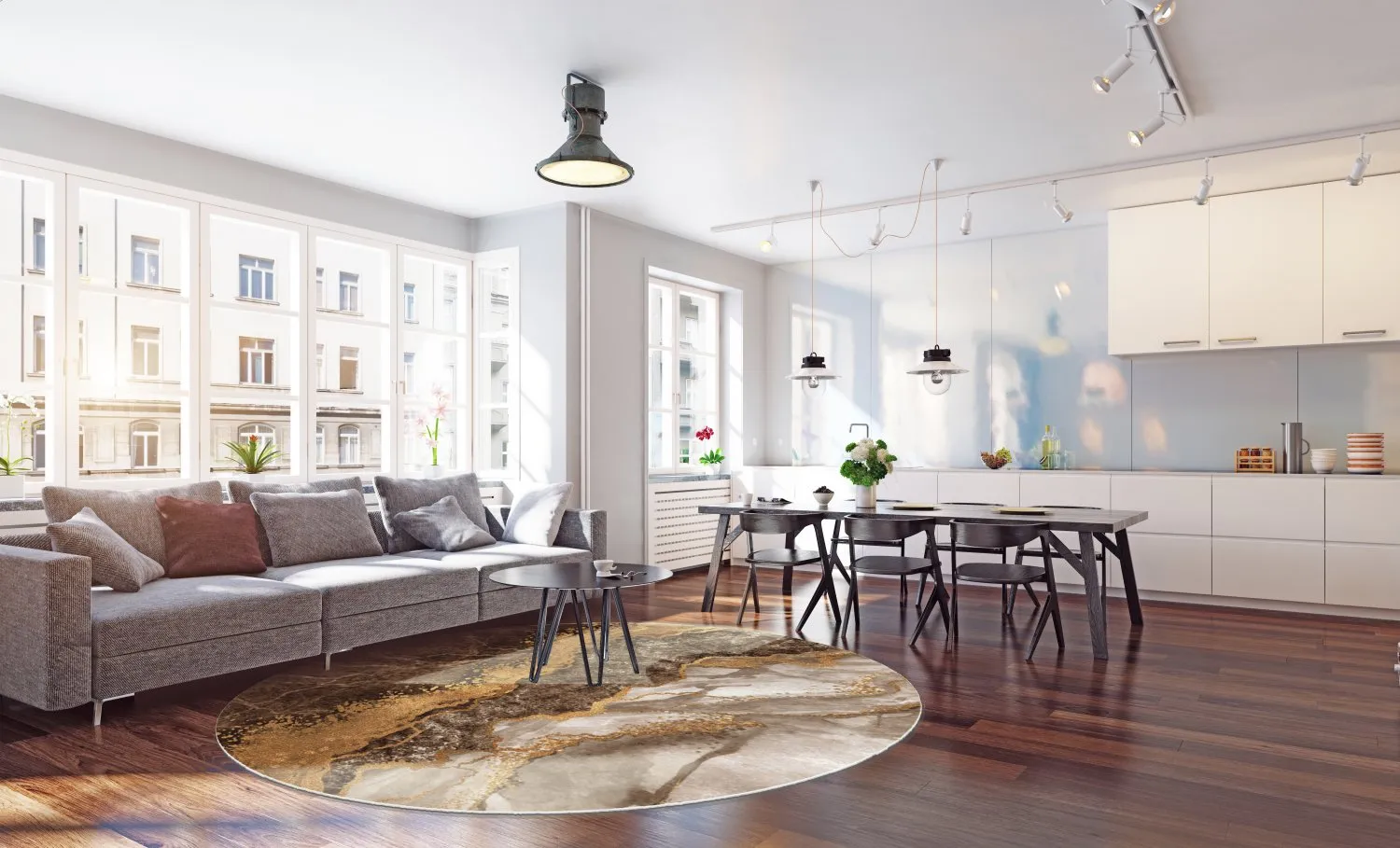 Rond vloerkleed - Padova (bruin/wit/goud)