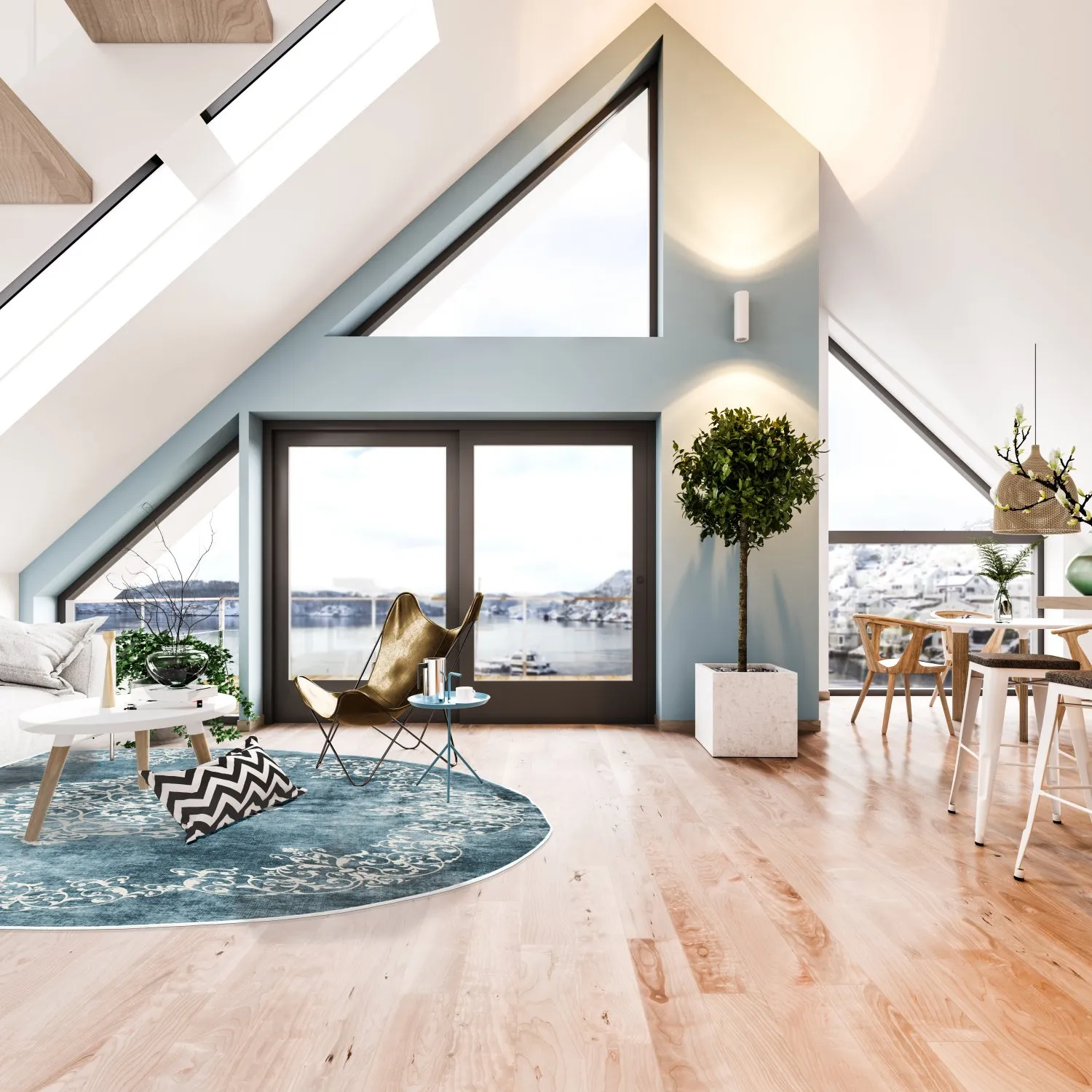 Rond vloerkleed - Santi (blauw/beige)