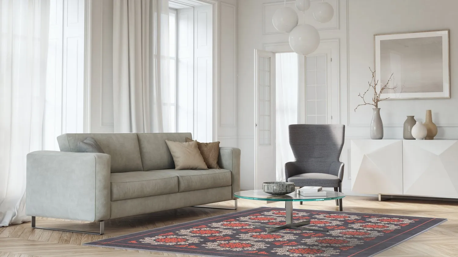 Wilton - Florina (grijs/blauw/oranje)