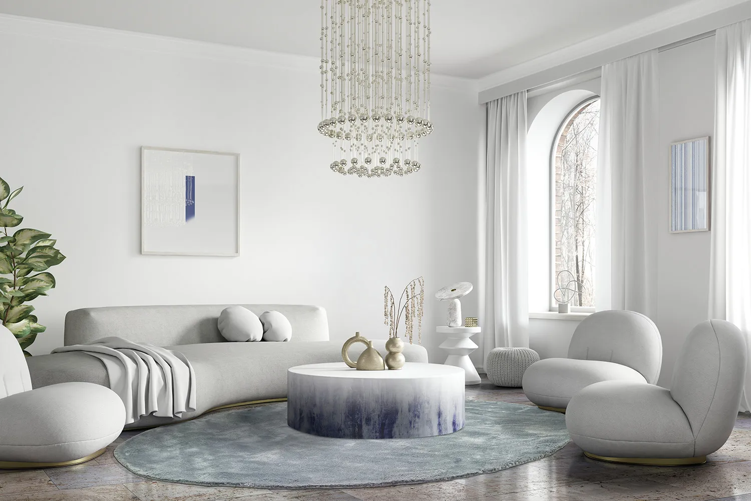 Rond vloerkleed - Jodhpur Special Luxury Edition (blauw/grijs)