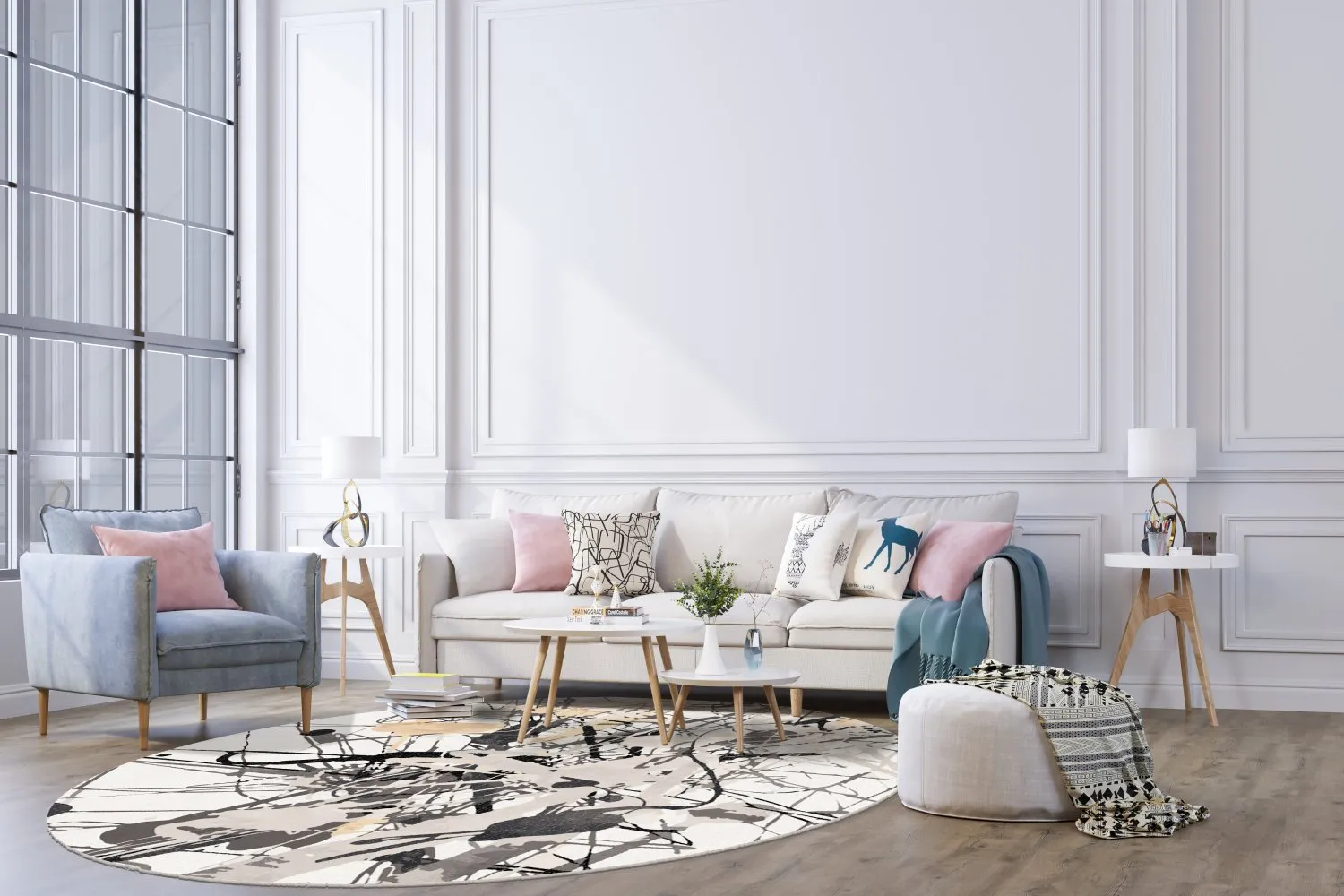 Rond vloerkleed - Lawrance (grijs/wit)