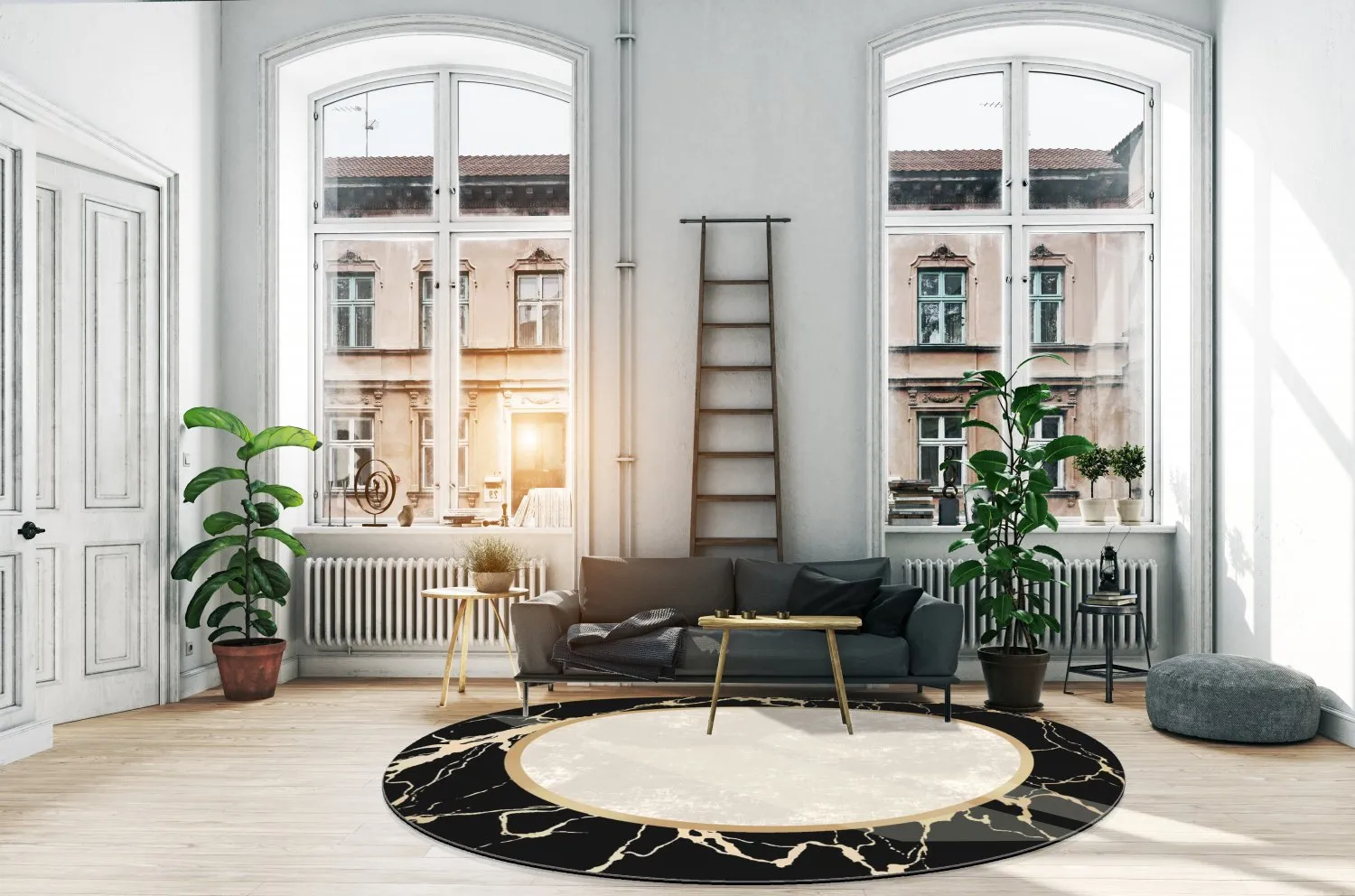 Rond vloerkleed - Cerasia (zwart/wit/goud)