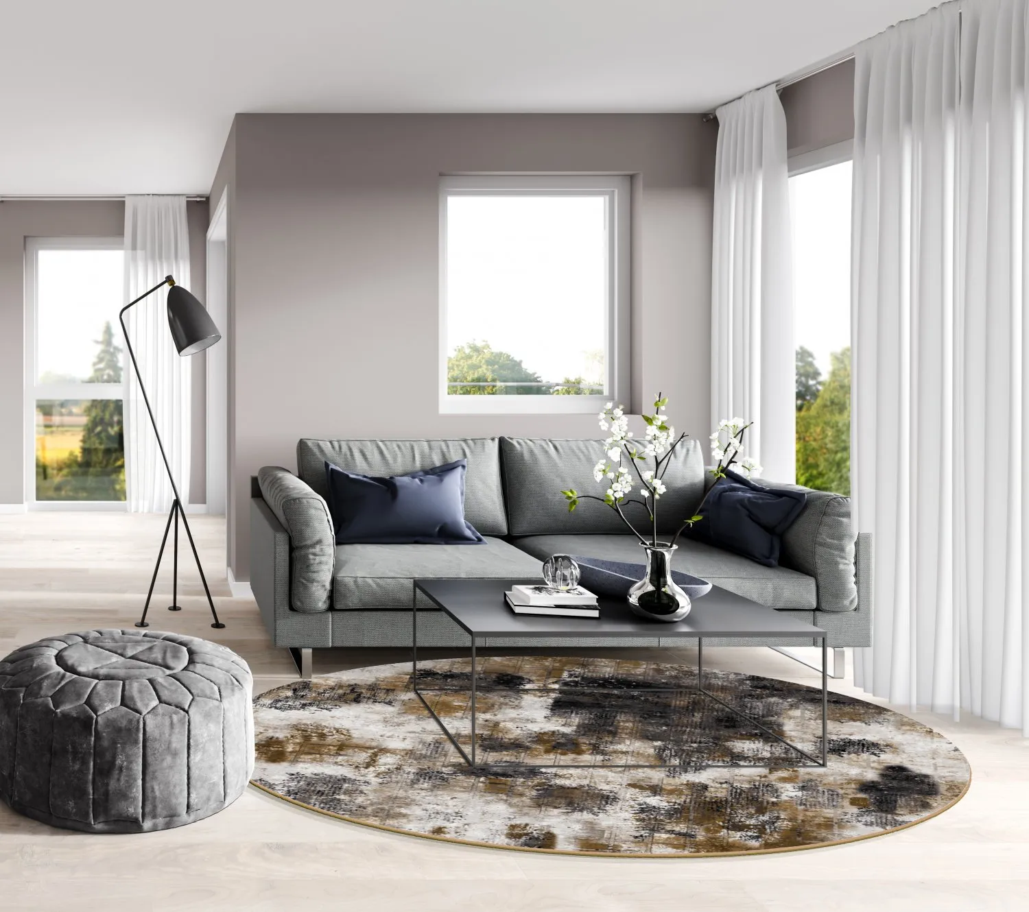 Rond vloerkleed - Flores (zwart/bruin/wit)