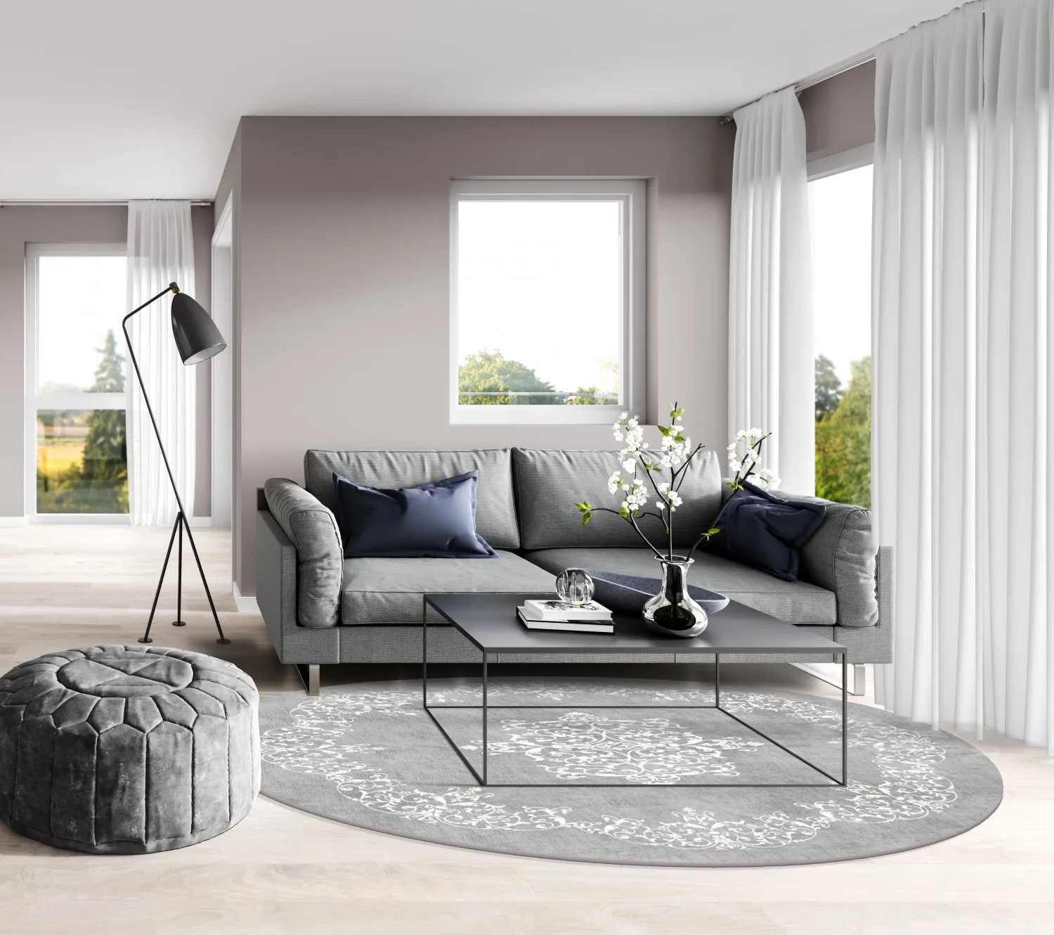 Rond vloerkleed - Santi (grijs/wit)