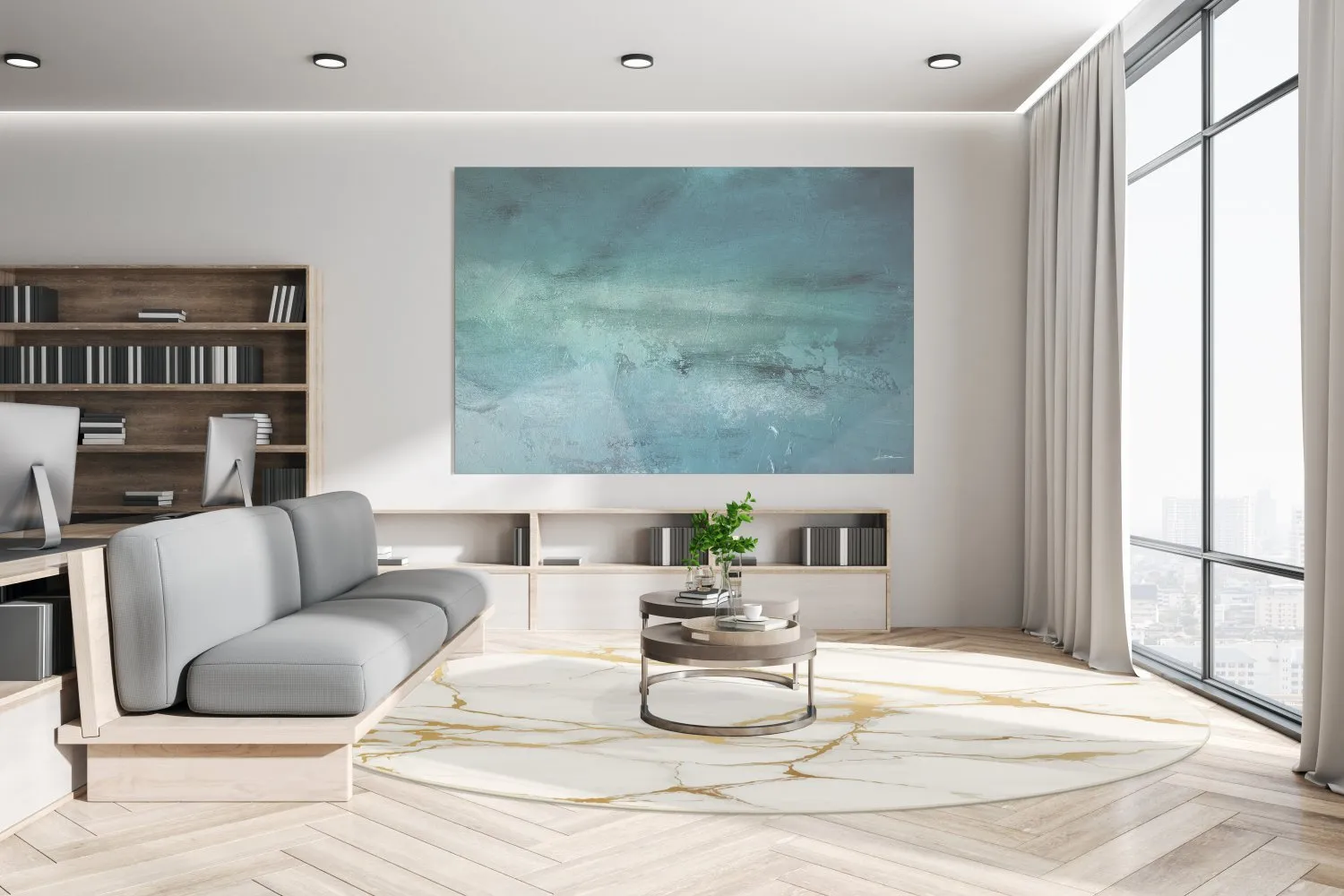 Rond vloerkleed - Cesina (stone/wit/goud)