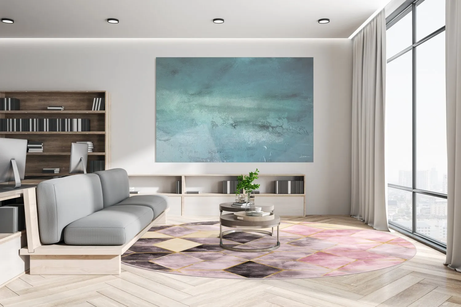 Rond vloerkleed - Brendola (roze/grijs/goud)