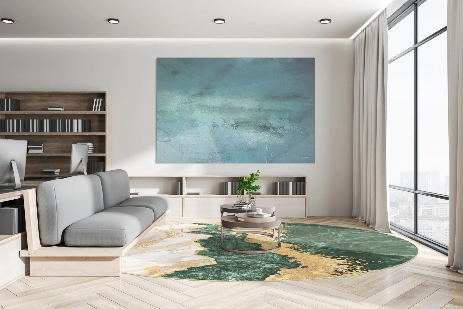 Rond vloerkleed - Padova (groen/wit/goud)