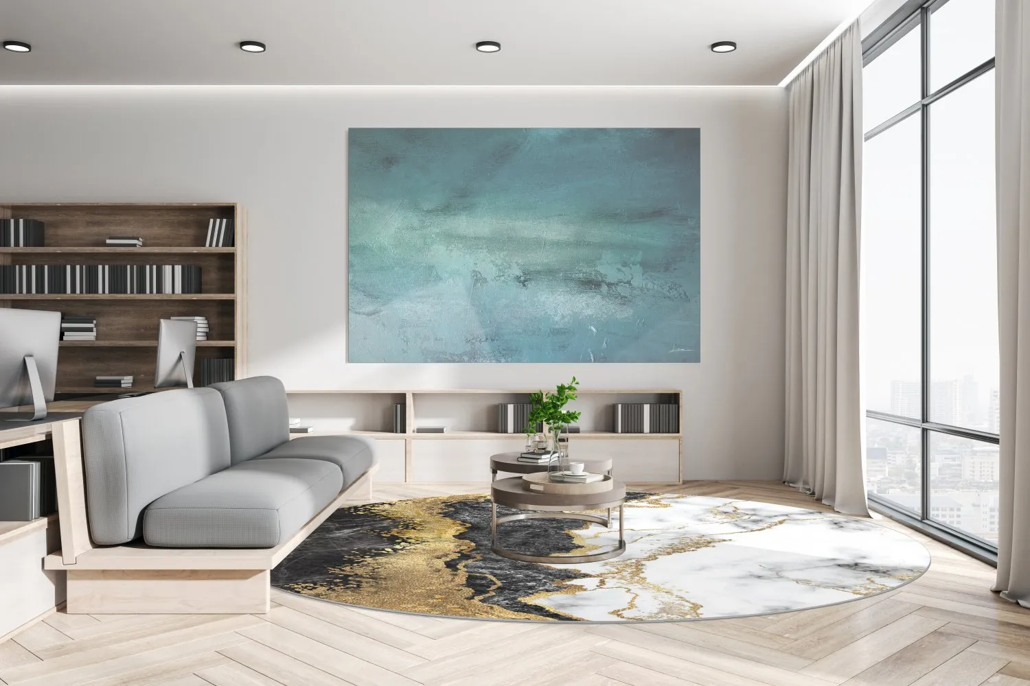 Rond vloerkleed - Padova (zwart/wit/goud)