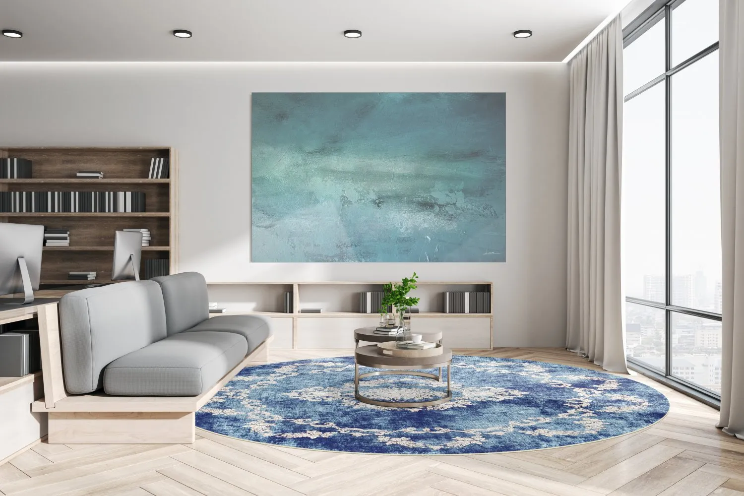 Rond vloerkleed - Taknis (blauw)