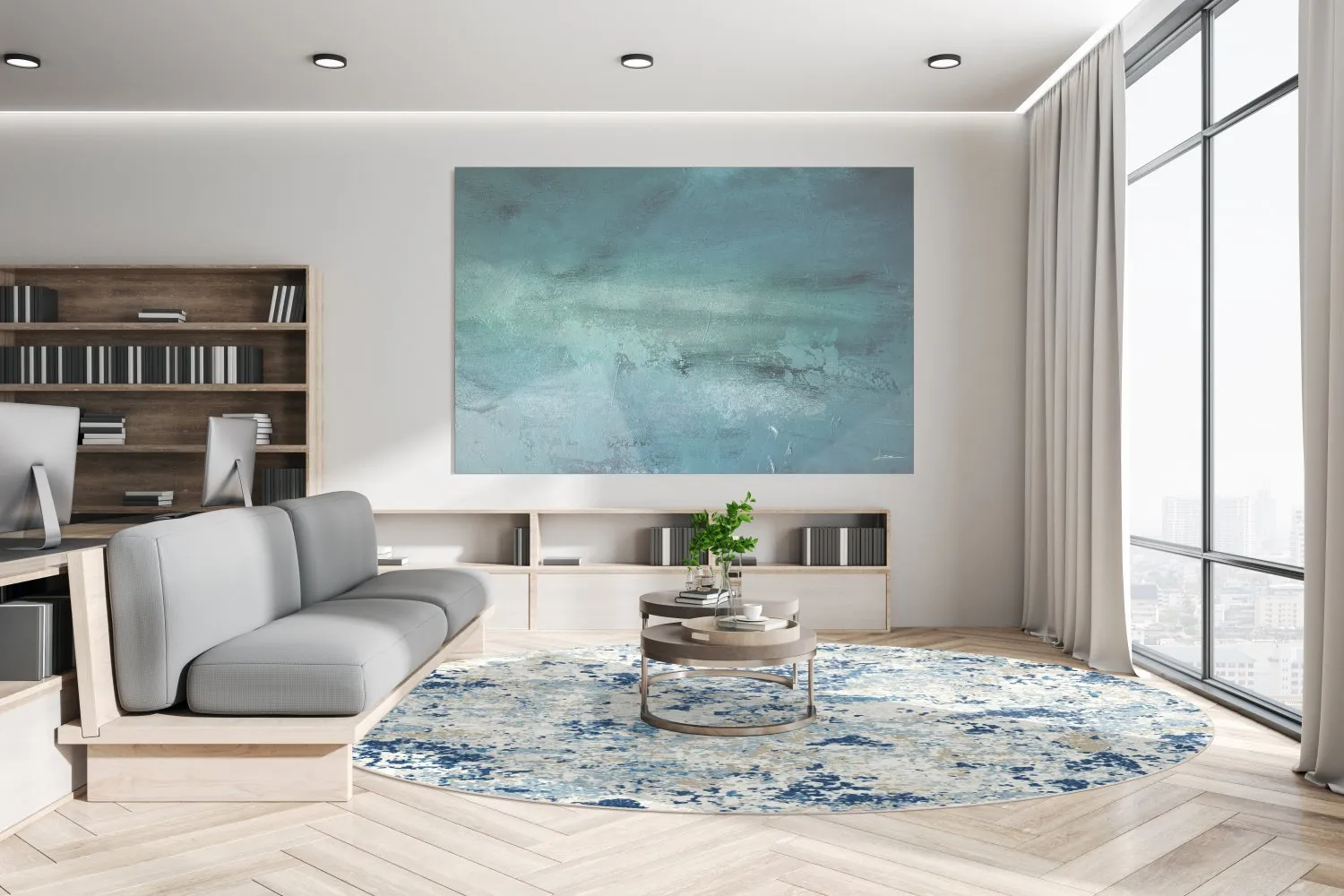 Rond vloerkleed - Hiboun (blauw)