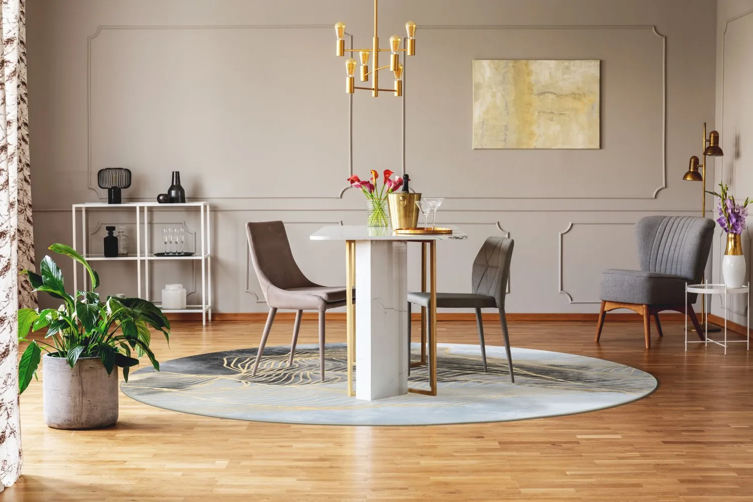 Rond vloerkleed - Ekual (blauw/grijs/goud)