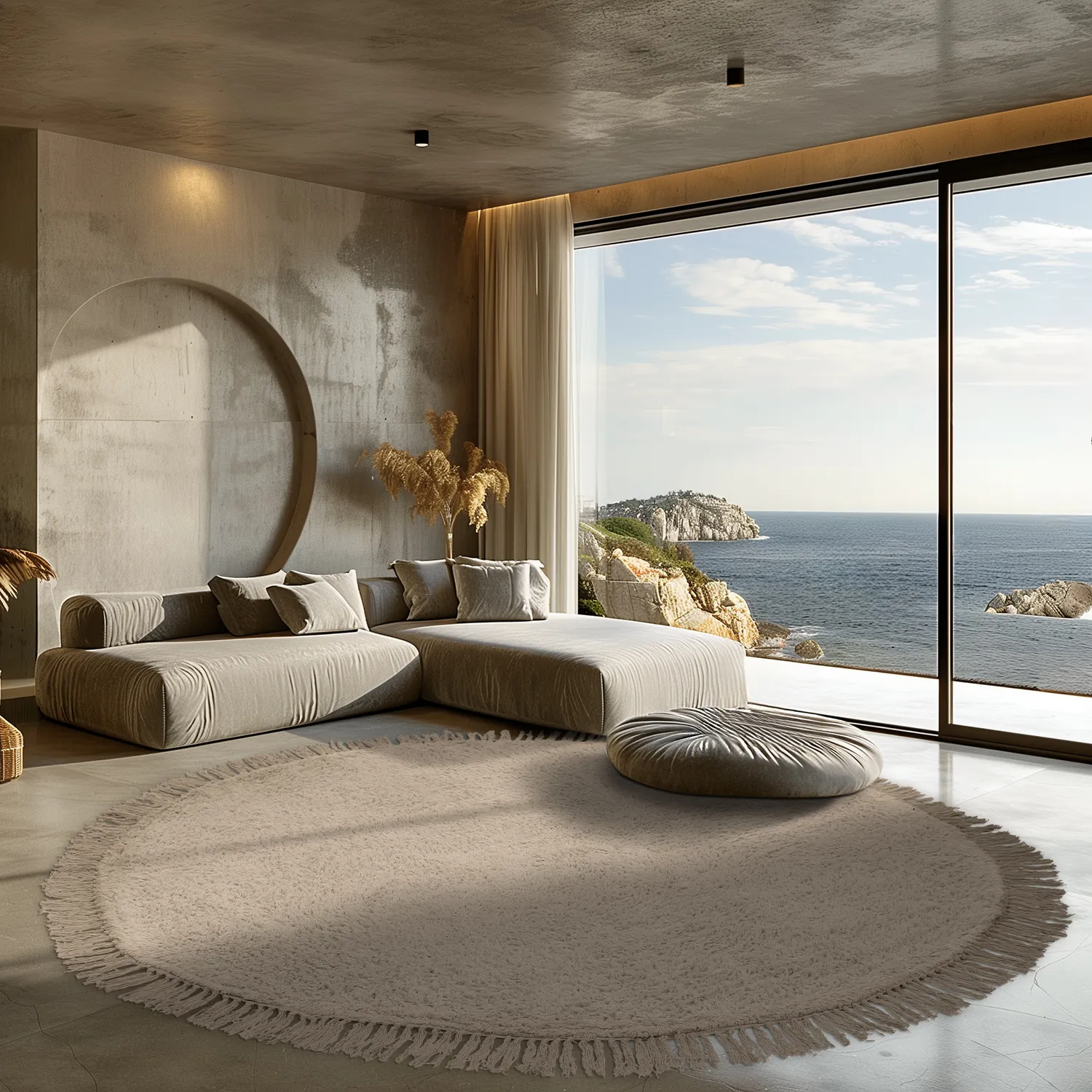 Ronde vloerkleden - Alba Natural Cotton Shaggy (beige)